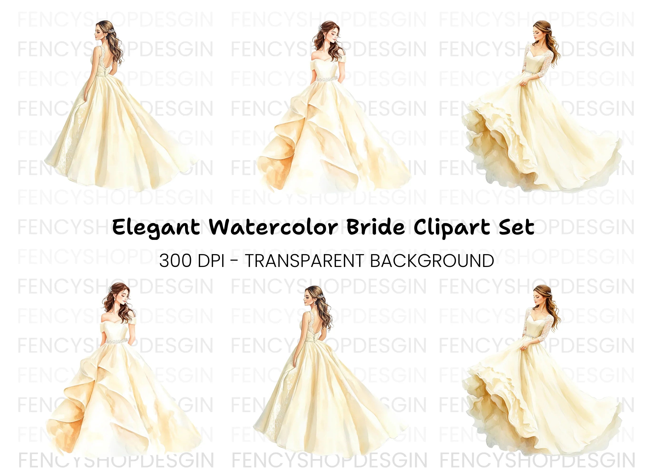 Elegant Wedding Dress Clipart Bundle