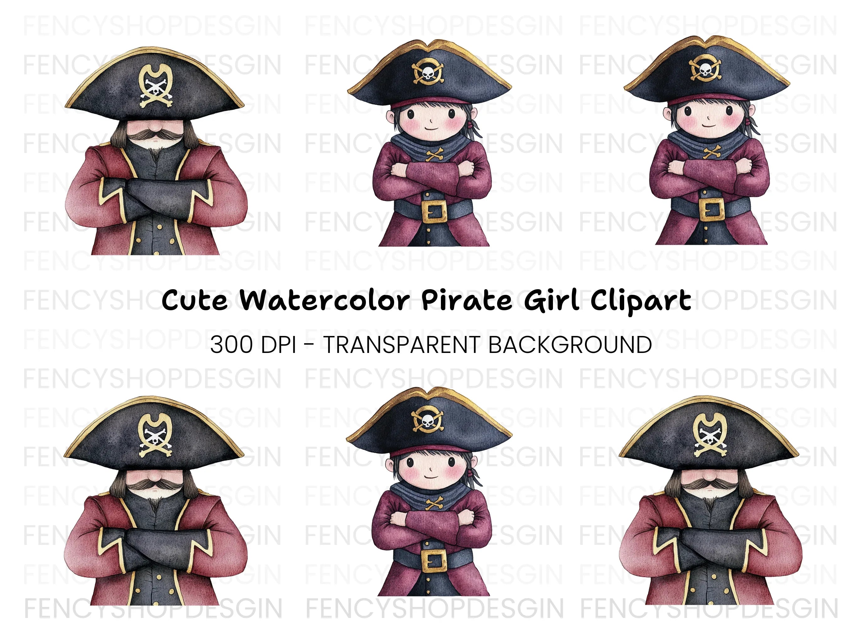 Cute Pirate Captains Clipart Bundle