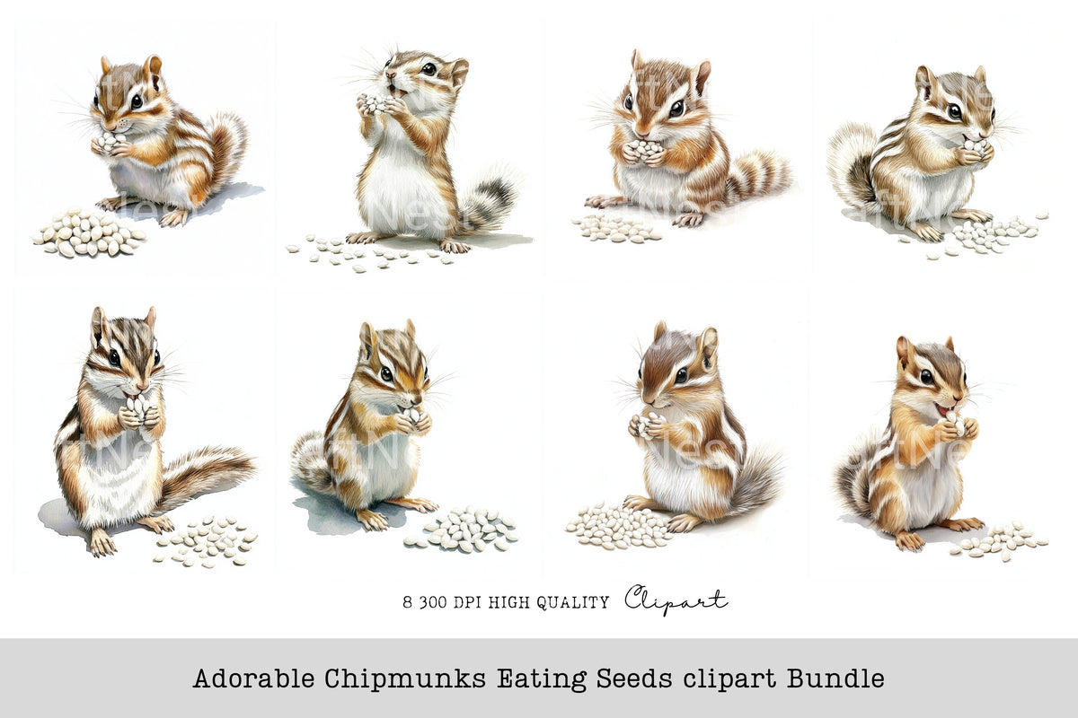 Adorable Chipmunks Eating Seeds Clipart Bundle