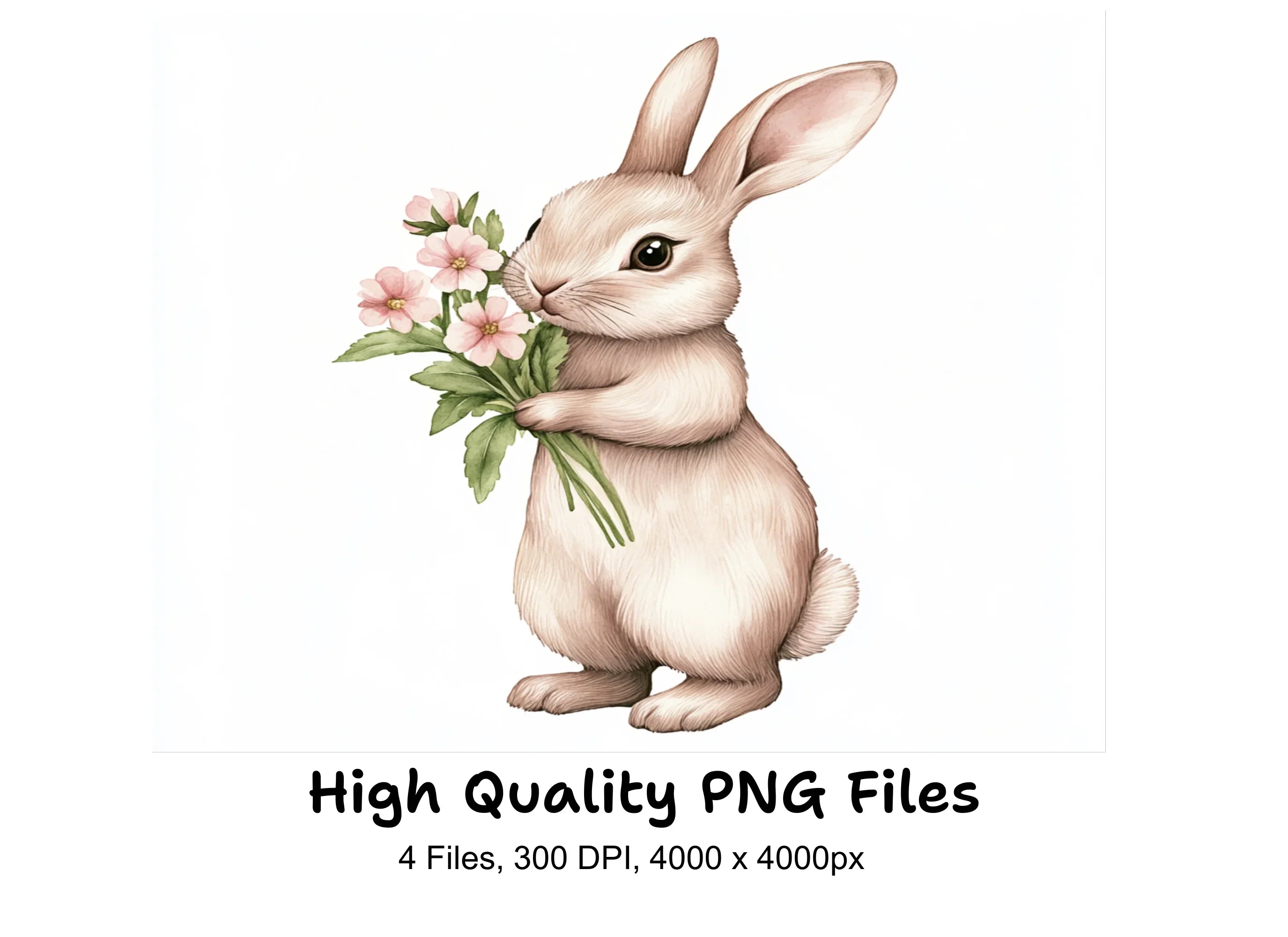 Cute Bunnies with Flower Bouquets Clipart Bundle