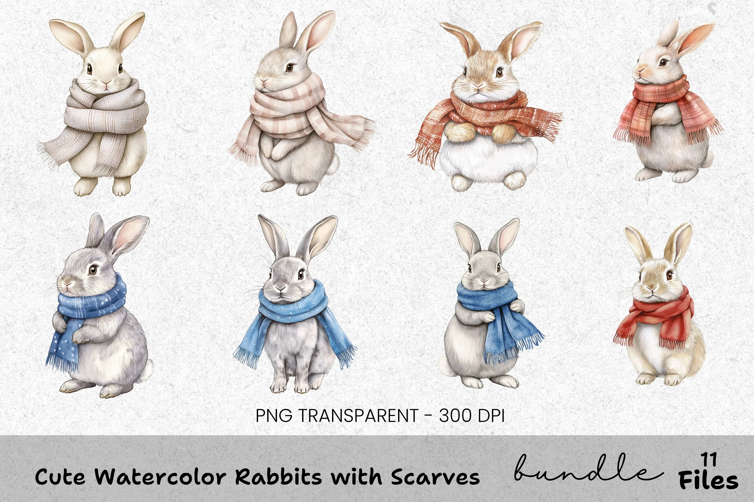 Cute Rabbits with Scarves Clipart Bundle