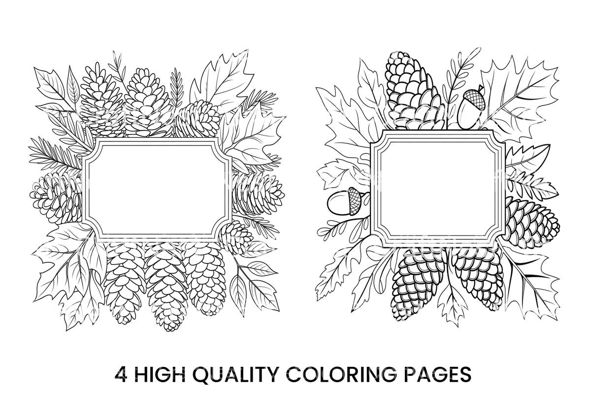 Pine Cone Leaf Frame Coloring Books