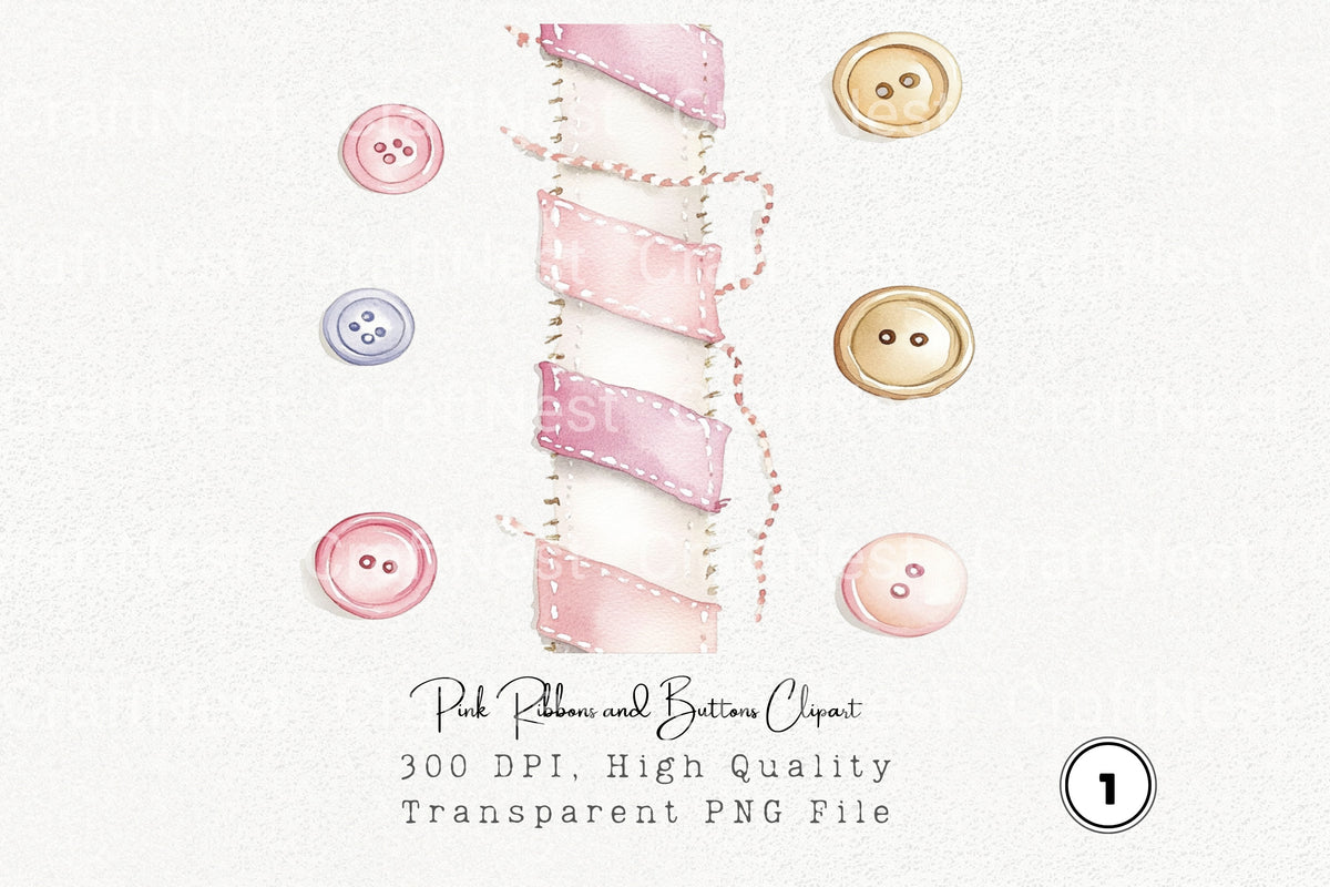 Pink Ribbons And Buttons Clipart Bundle