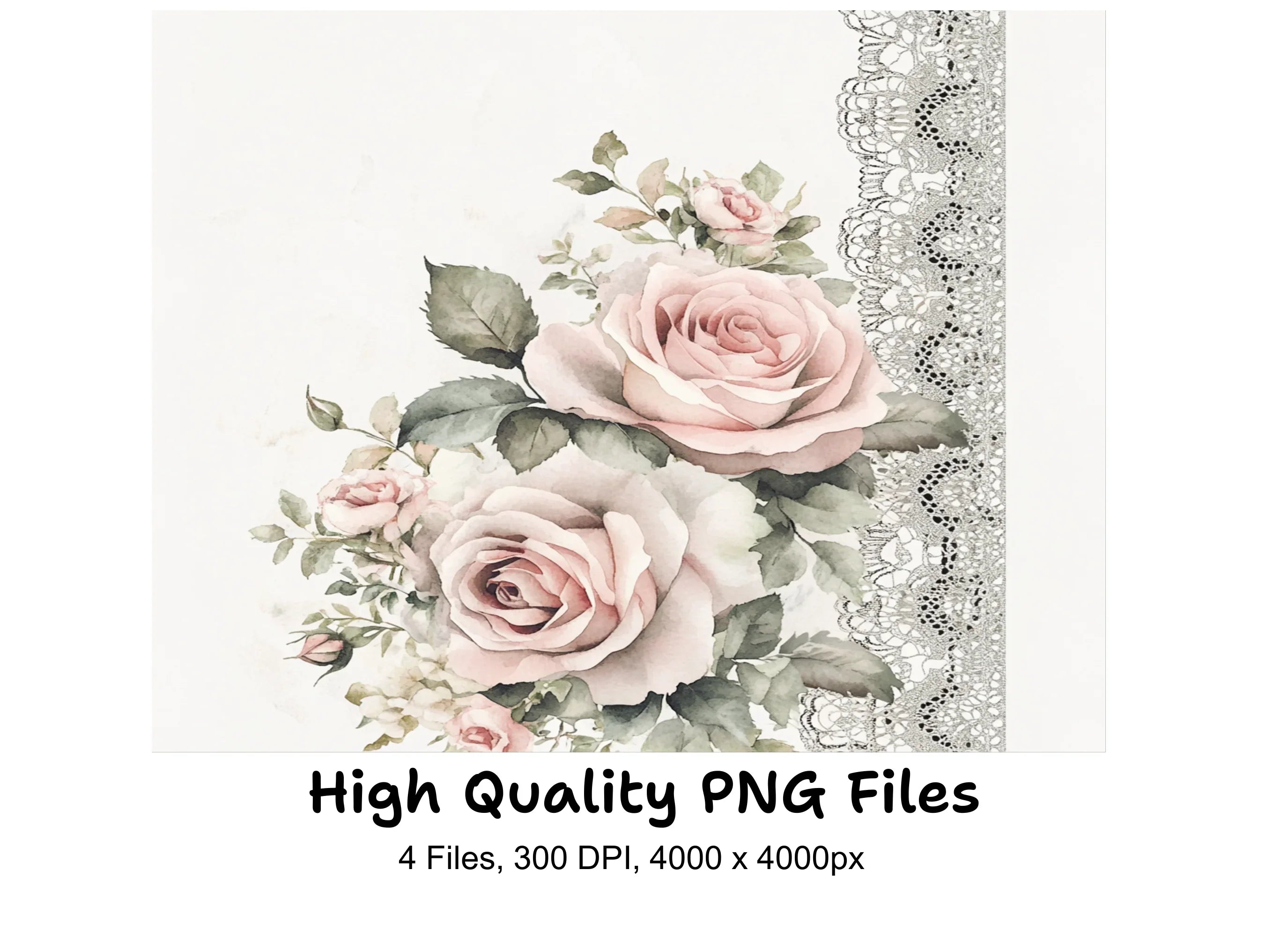 Elegant Pink Rose and Lace Clipart Bundle