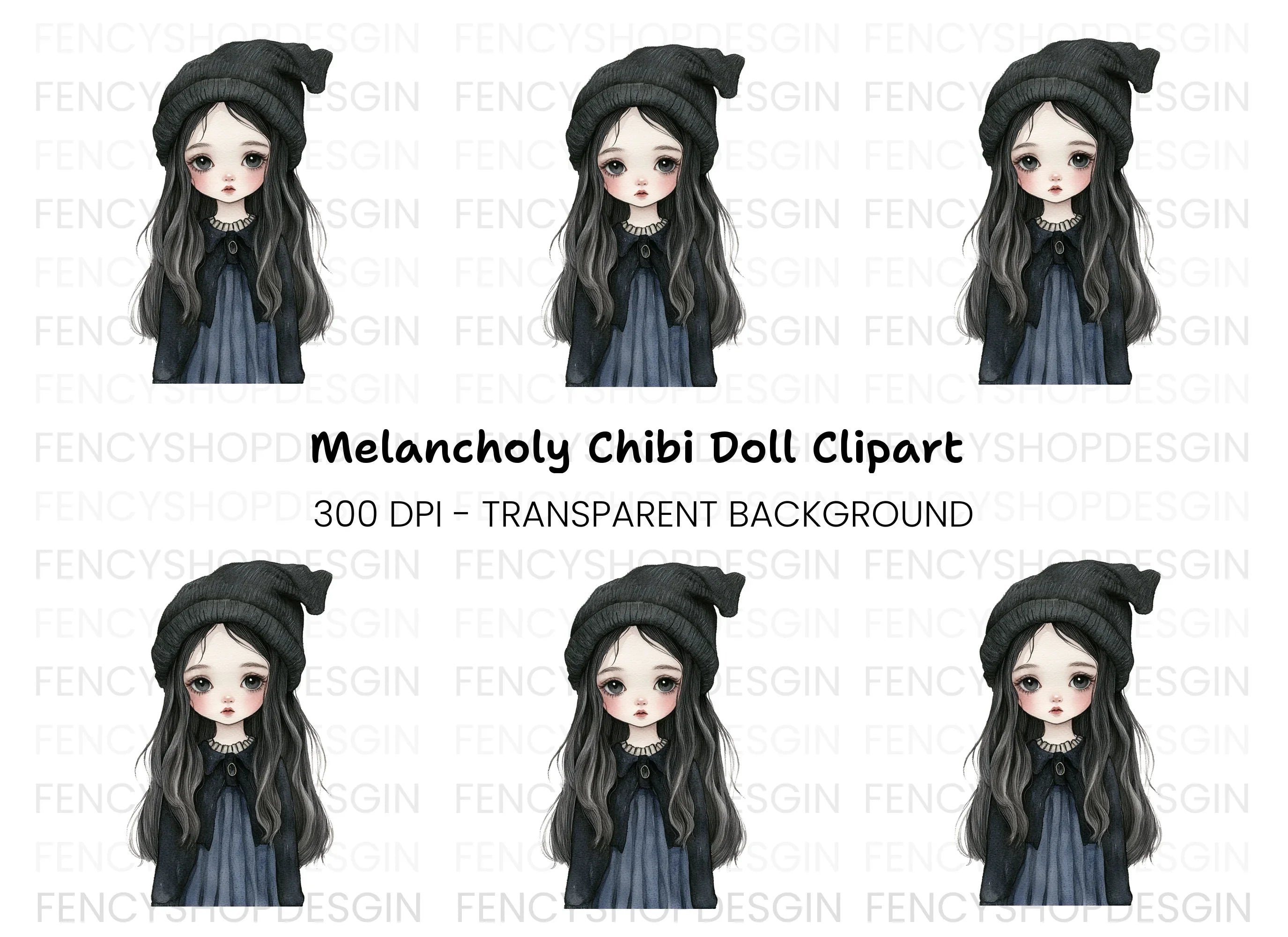Cute Goth Girl with Beanie Clipart Bundle