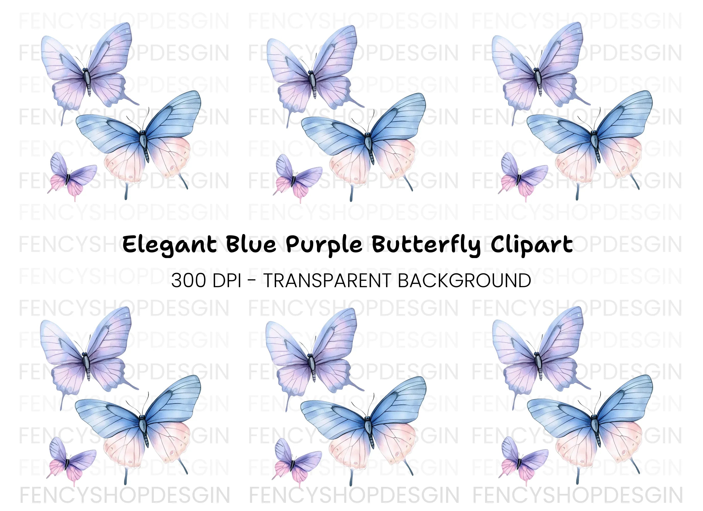 Blue and Purple Butterfly Clipart Bundle
