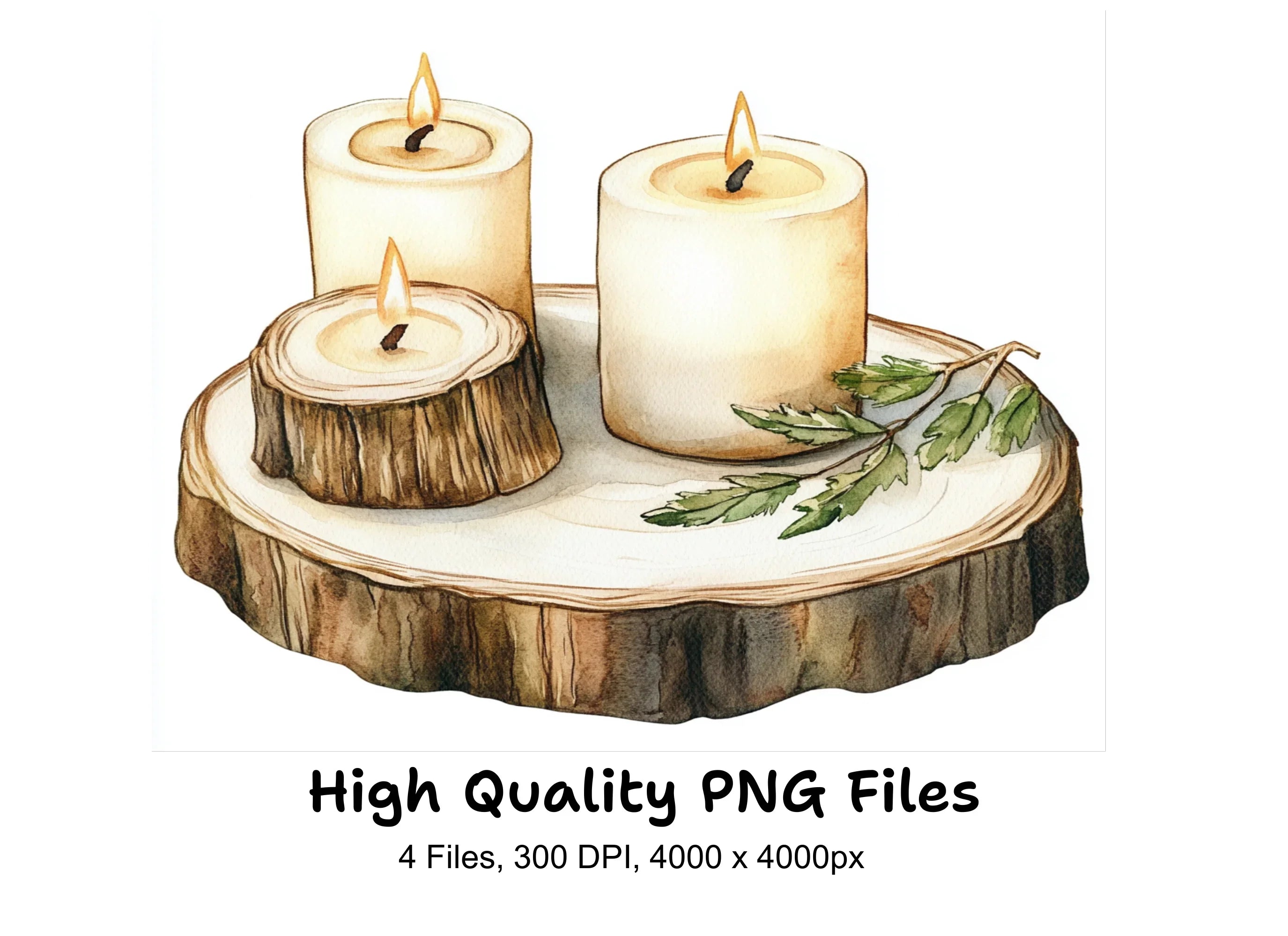 Rustic Candle Wood Slice Clipart Bundle