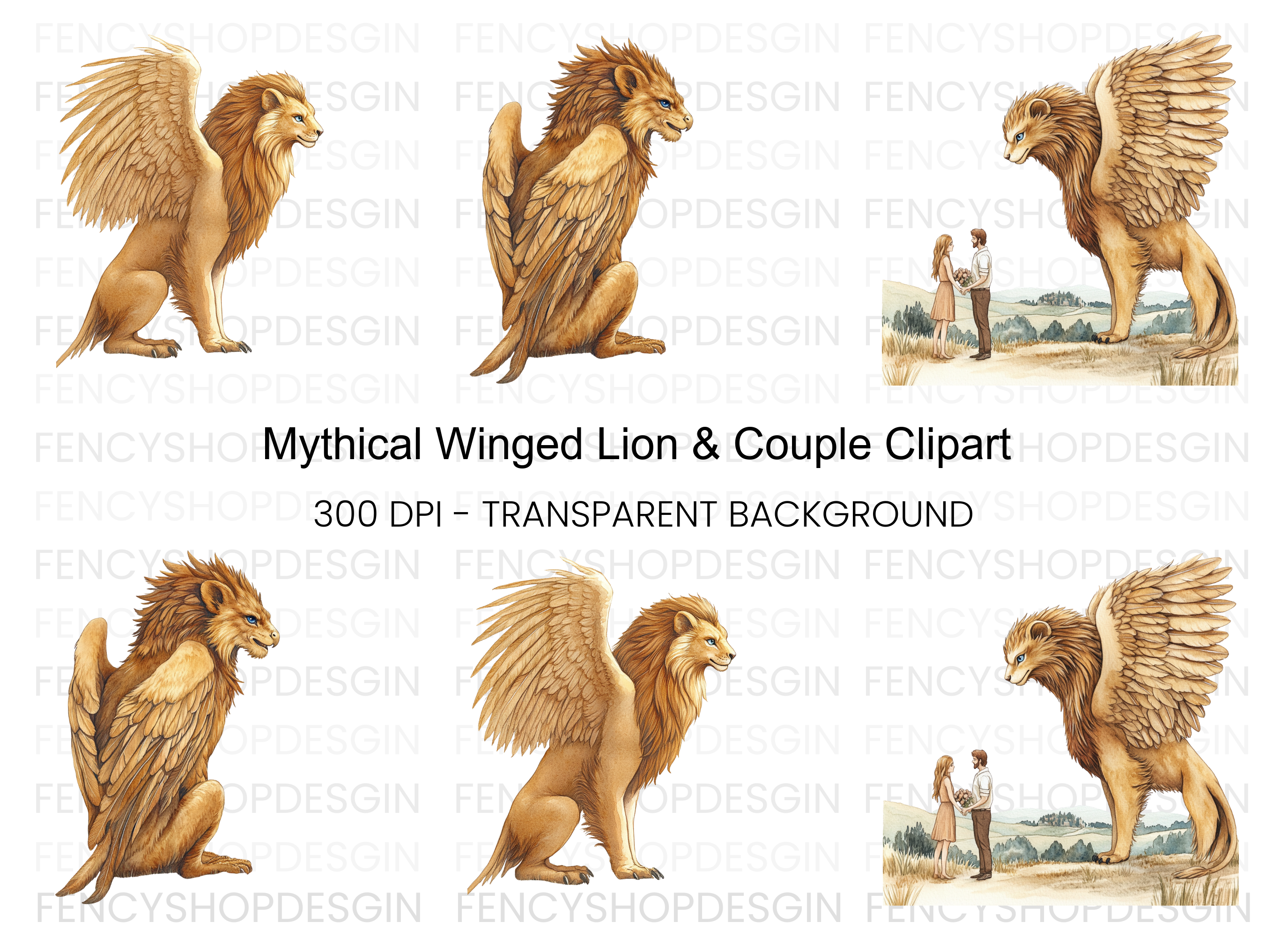Mythical Winged Lion Clipart Bundle