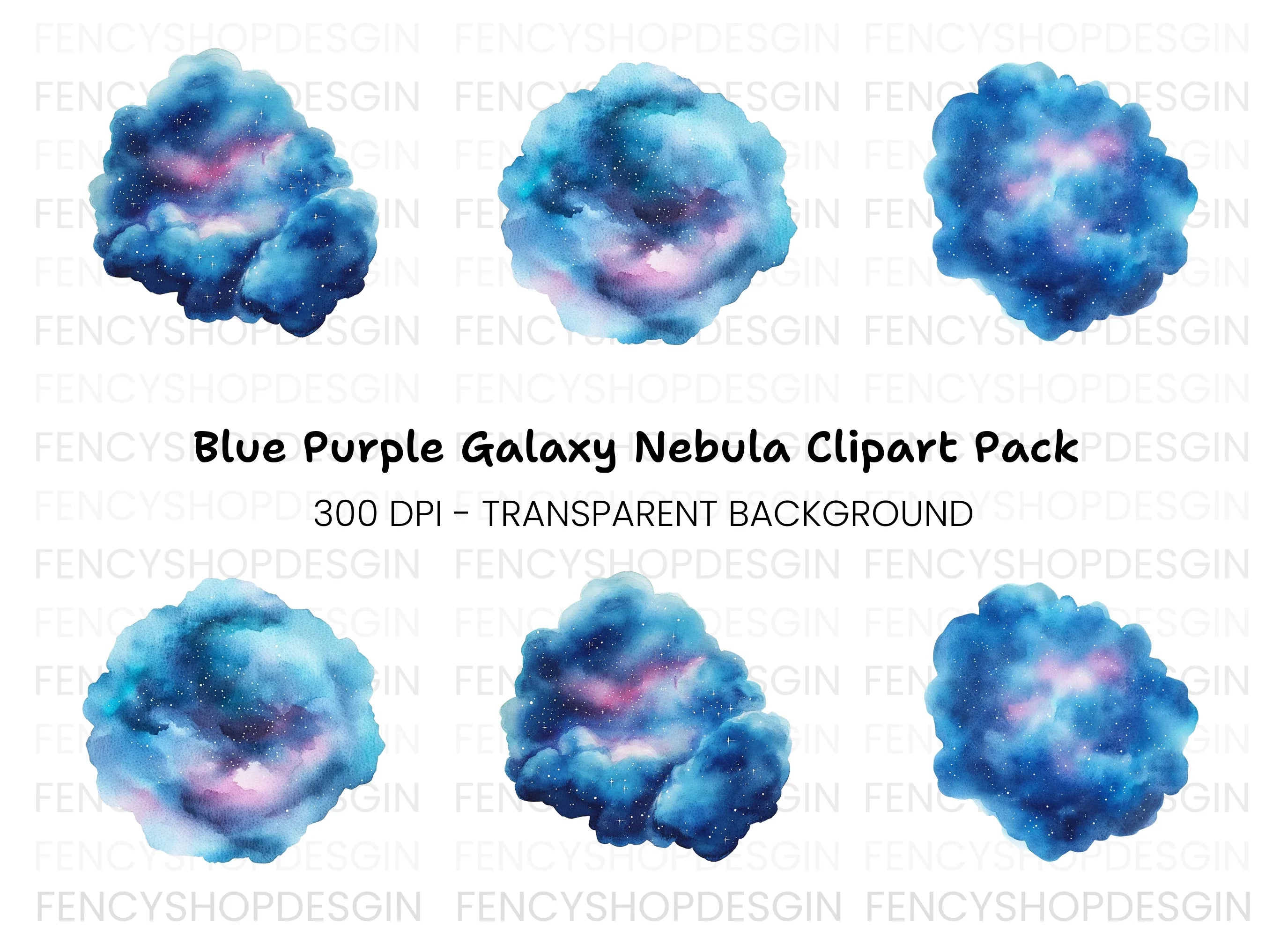 Blue Galaxy Clouds Clipart Bundle