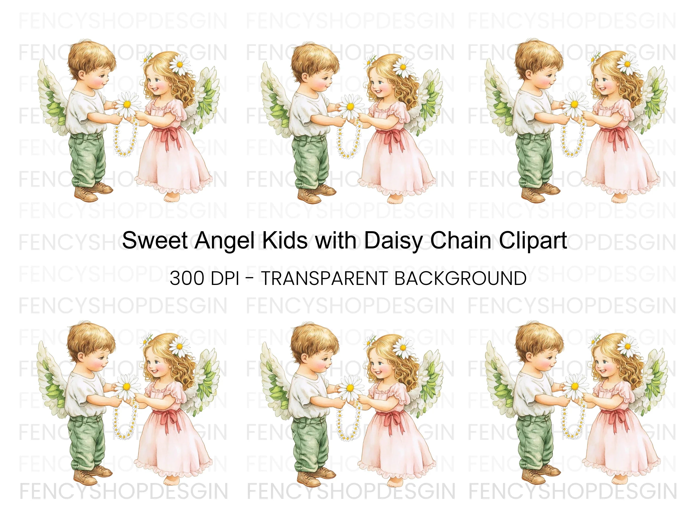 Sweet Angel Children Daisy Chain Clipart Bundle