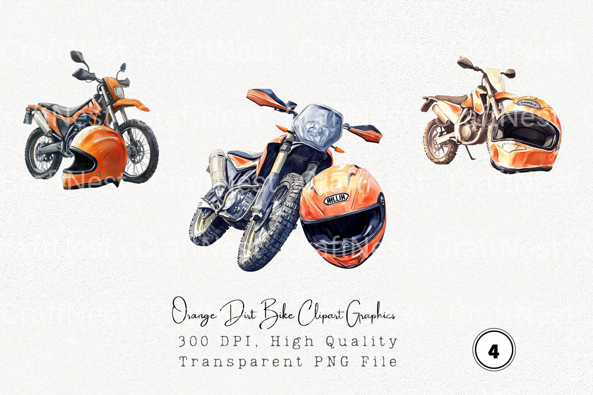 Orange Dirt Bike Graphics Clipart Bundle