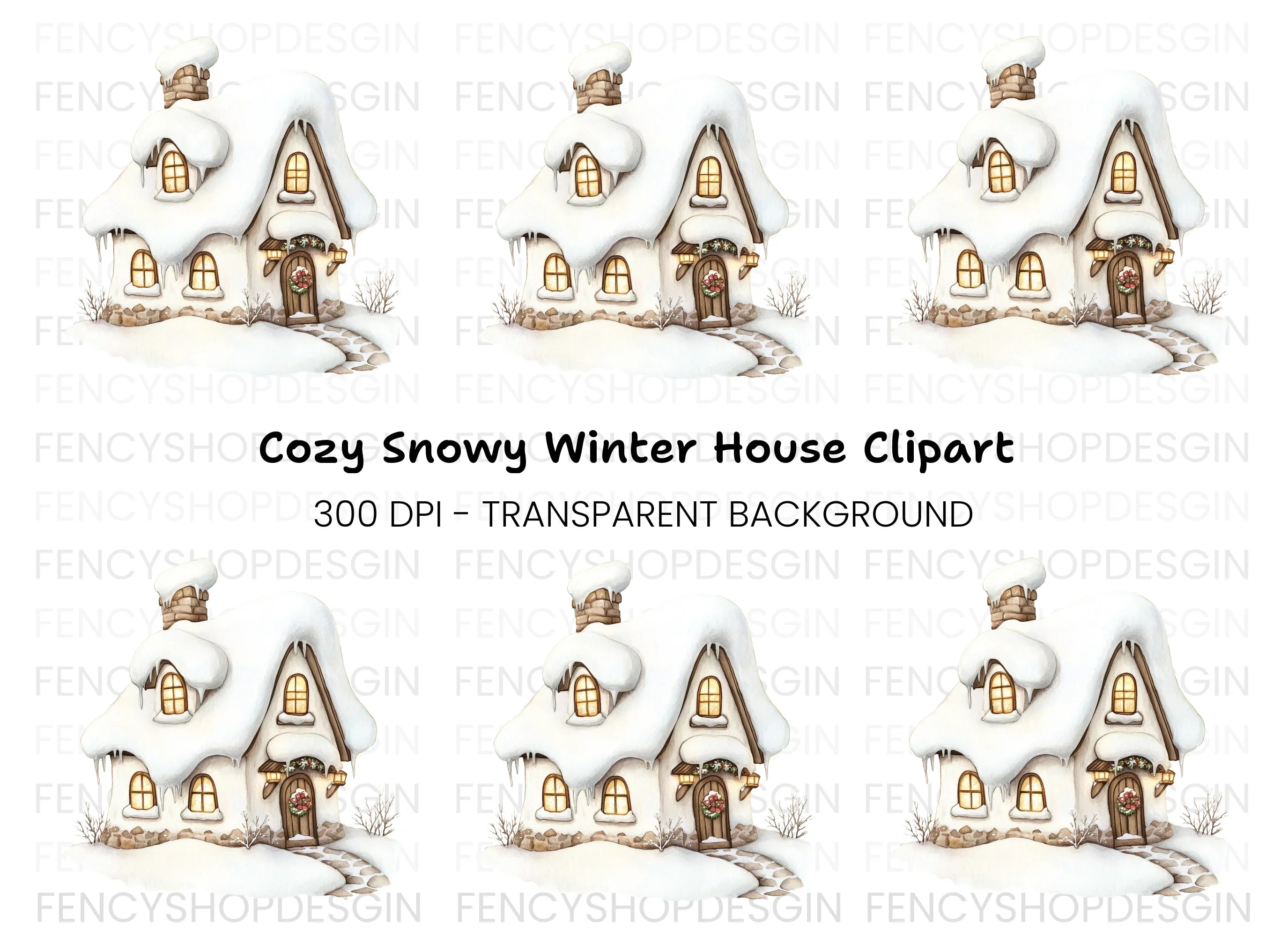 Cozy Winter Cottage Clipart Bundle