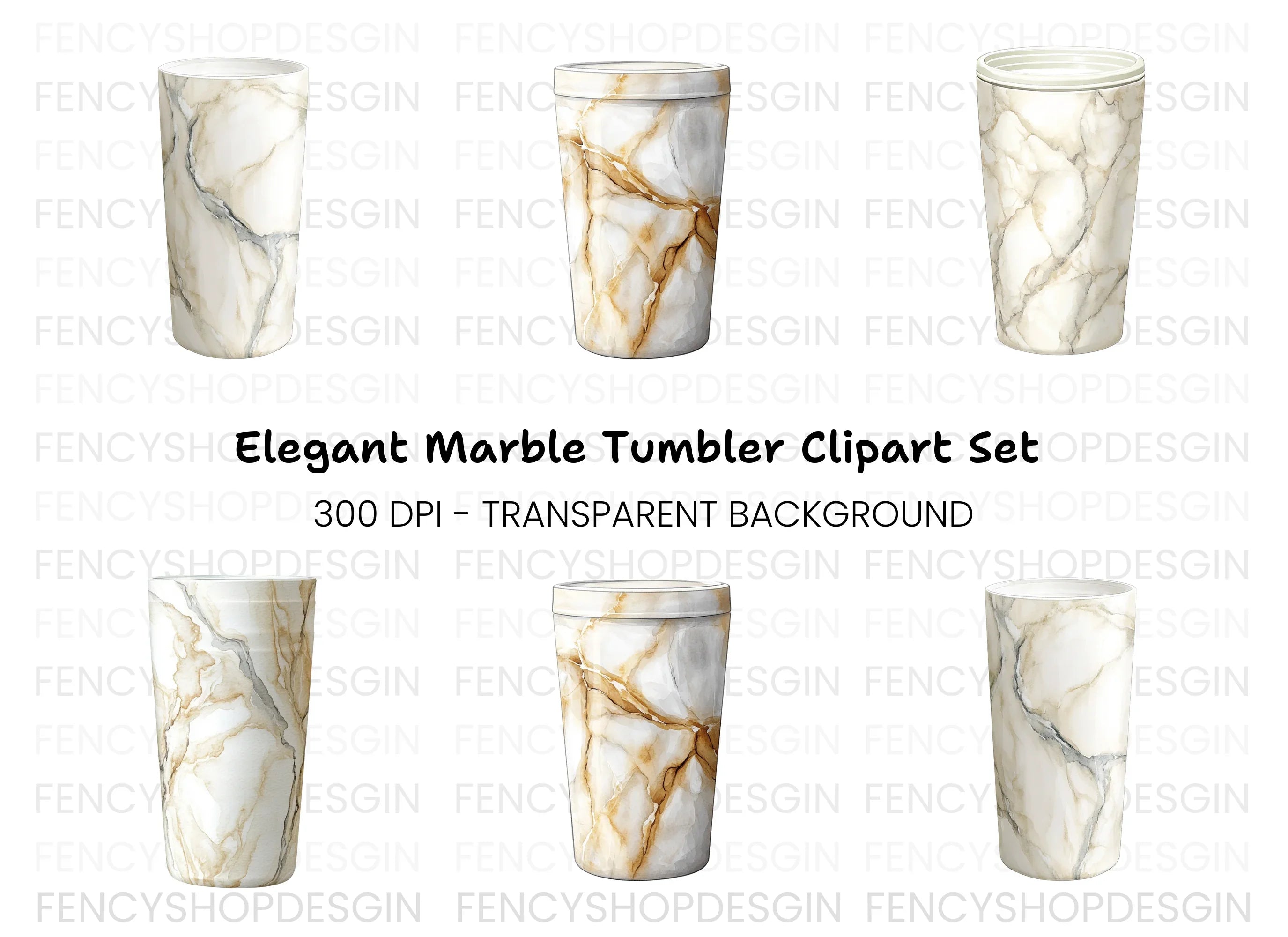 White Kintsugi Marble Tumbler Clipart Bundle