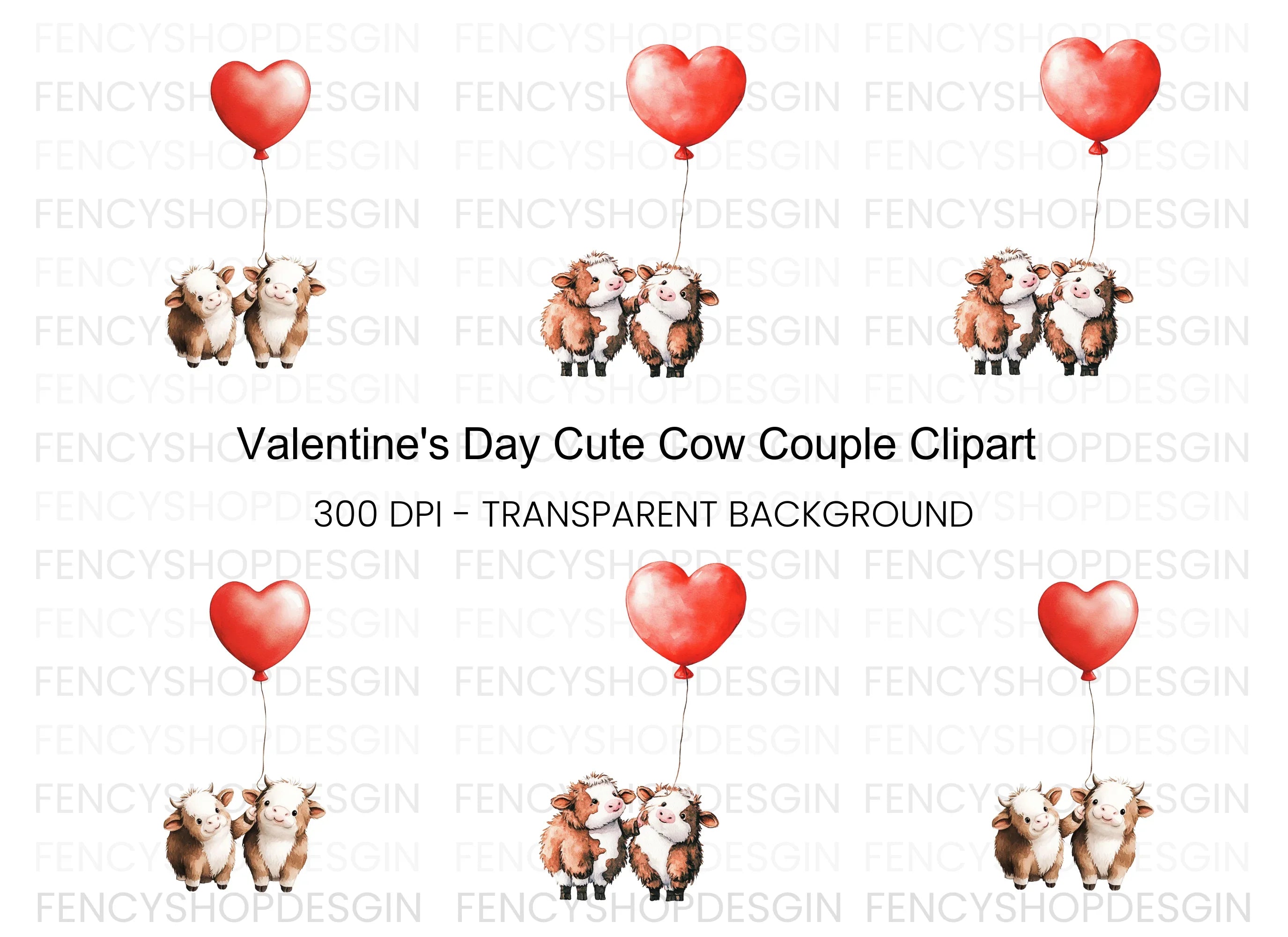 Sweet Calves with Heart Balloon Clipart Bundle