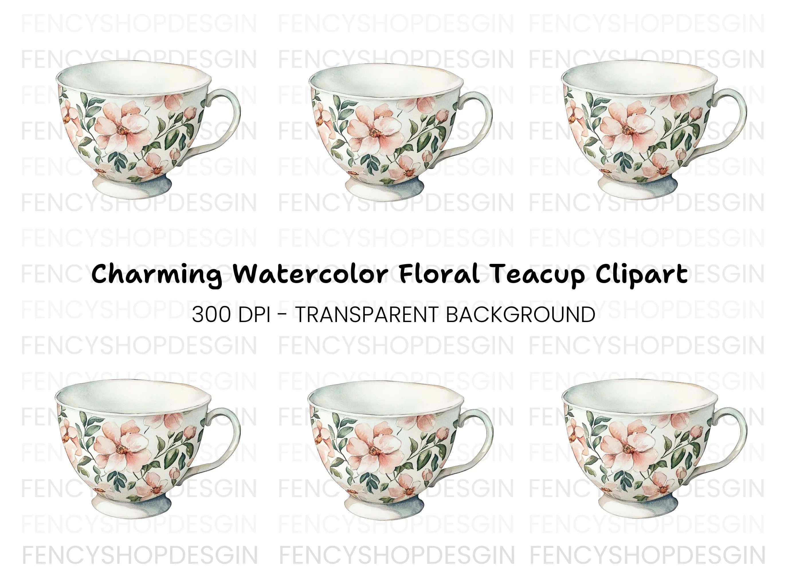 Elegant Floral Teacup Clipart Bundle