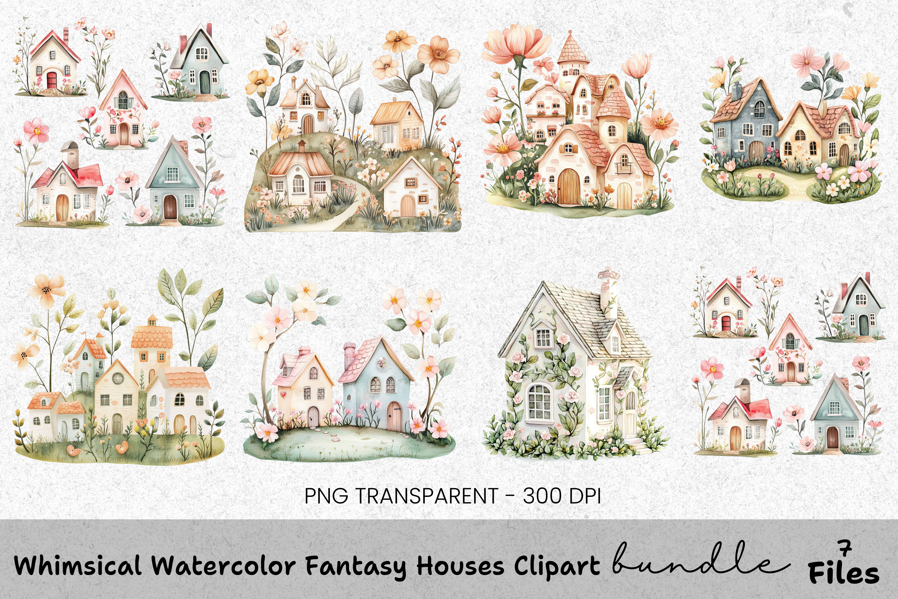 Whimsical Fantasy Houses Clipart Bundle