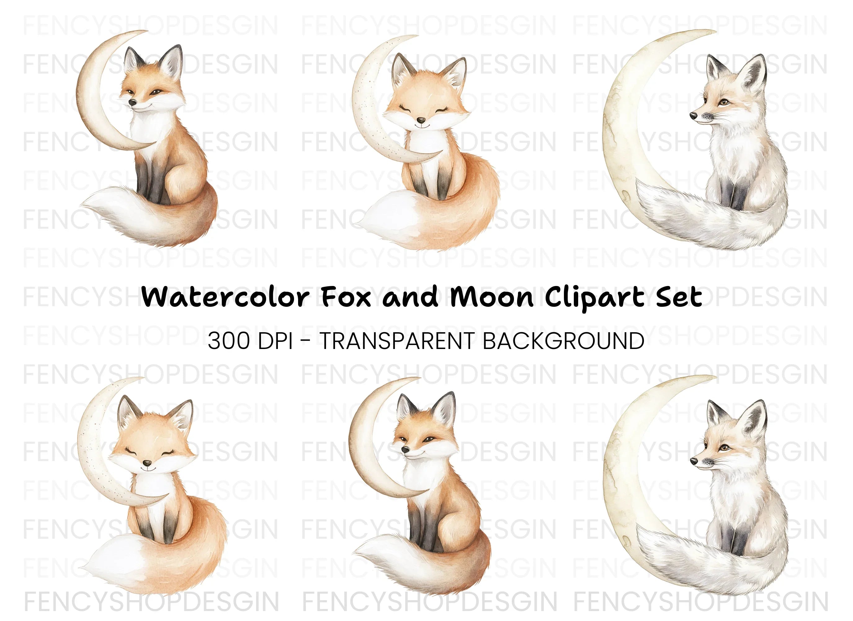 Cute Fox and Moon Clipart Bundle