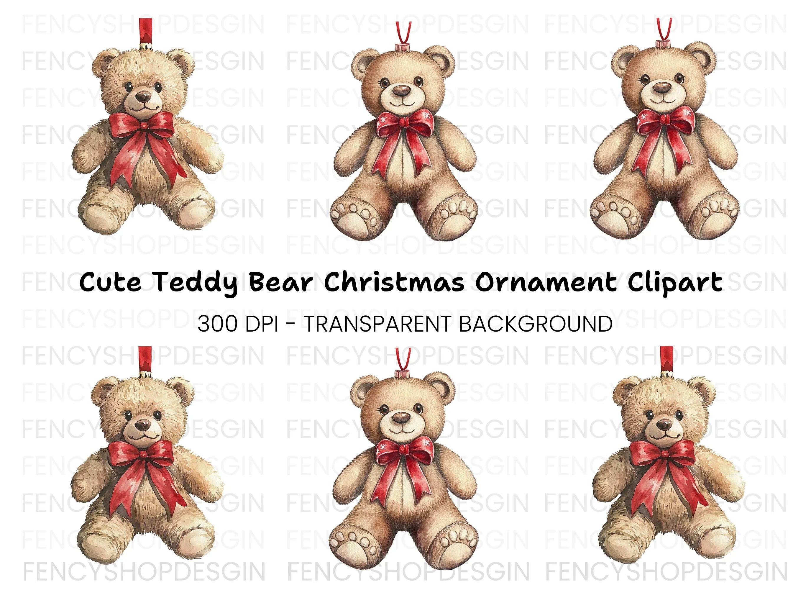 Cute Christmas Teddy Bear Ornament Clipart Bundle