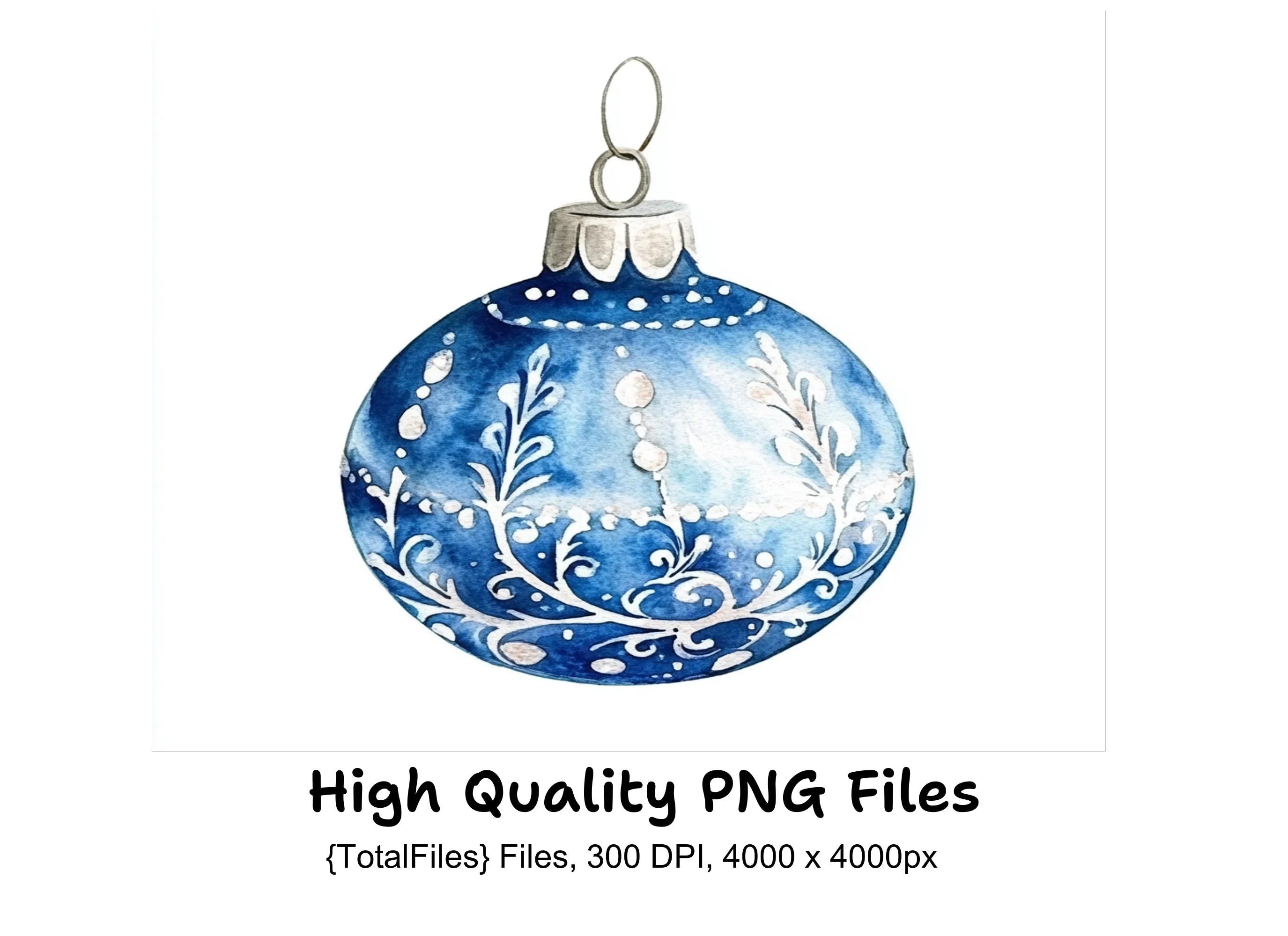 Blue Christmas Ornaments Clipart Bundle