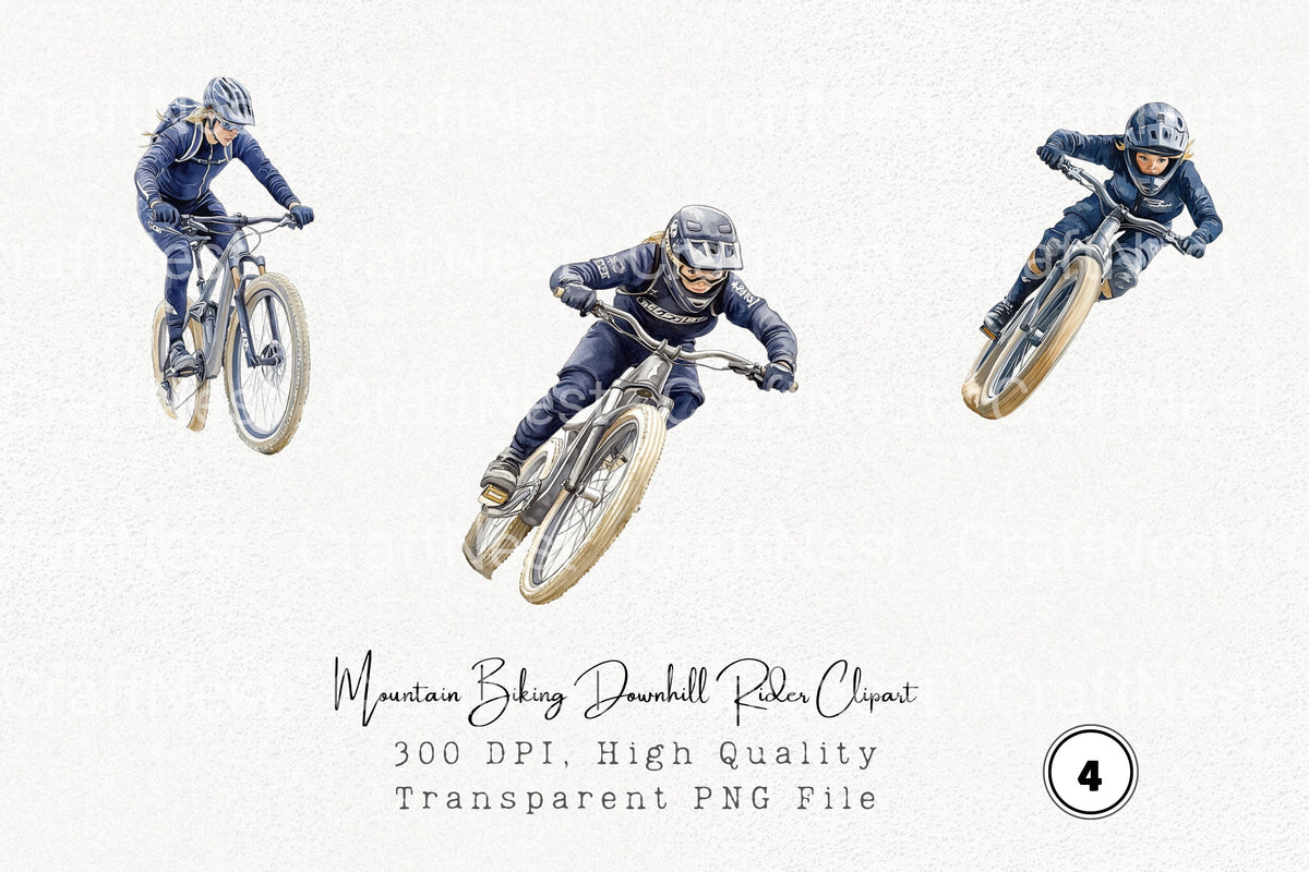 Mountain Biking Downhill Rider Clipart Bundle