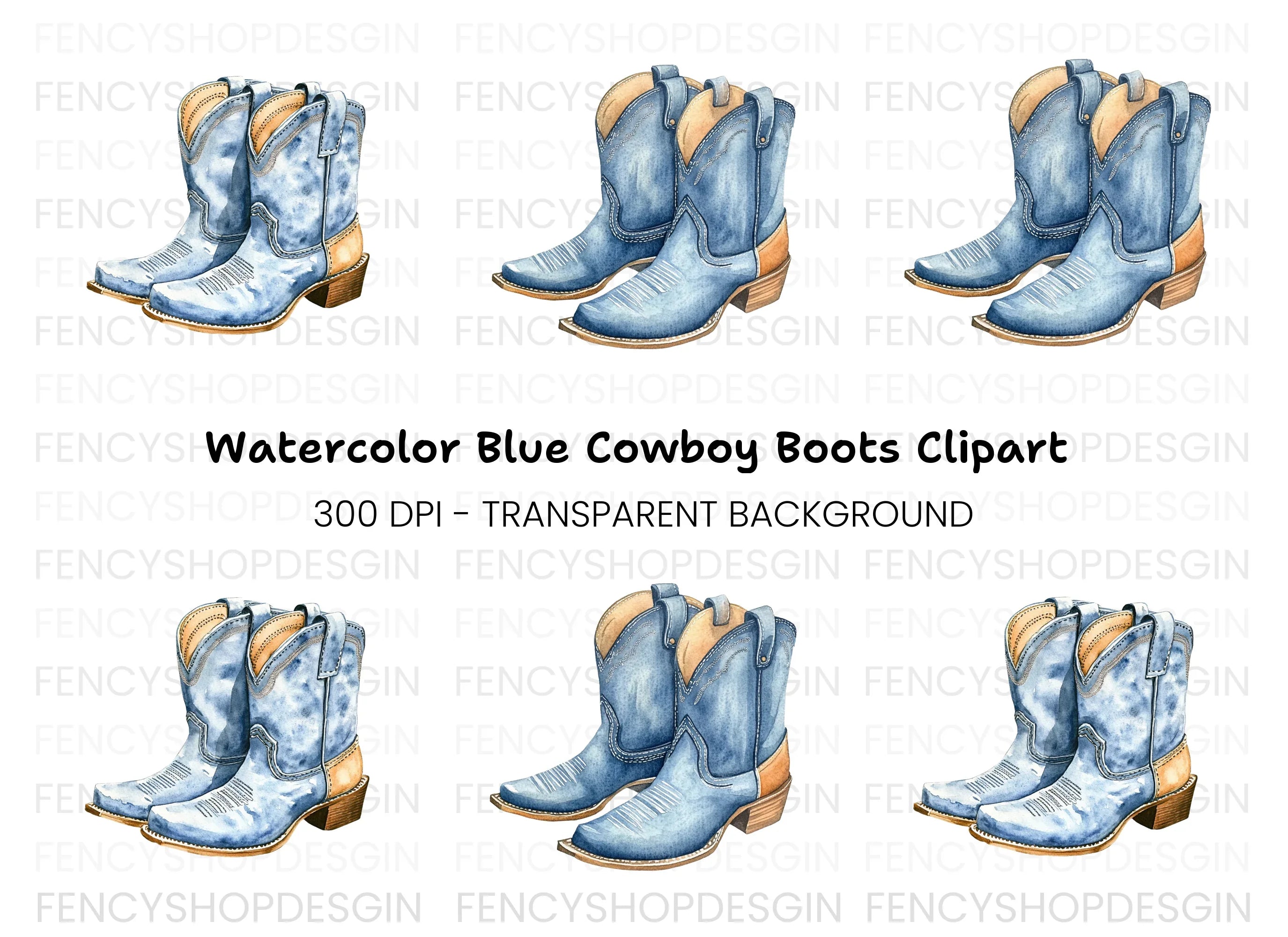 Blue Cowboy Boots Clipart Bundle