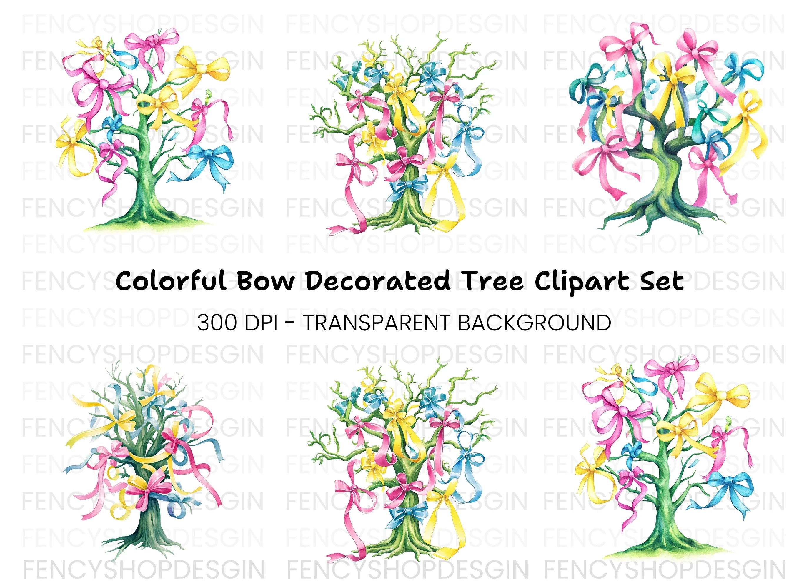 Ribbon Trees Clipart Bundle