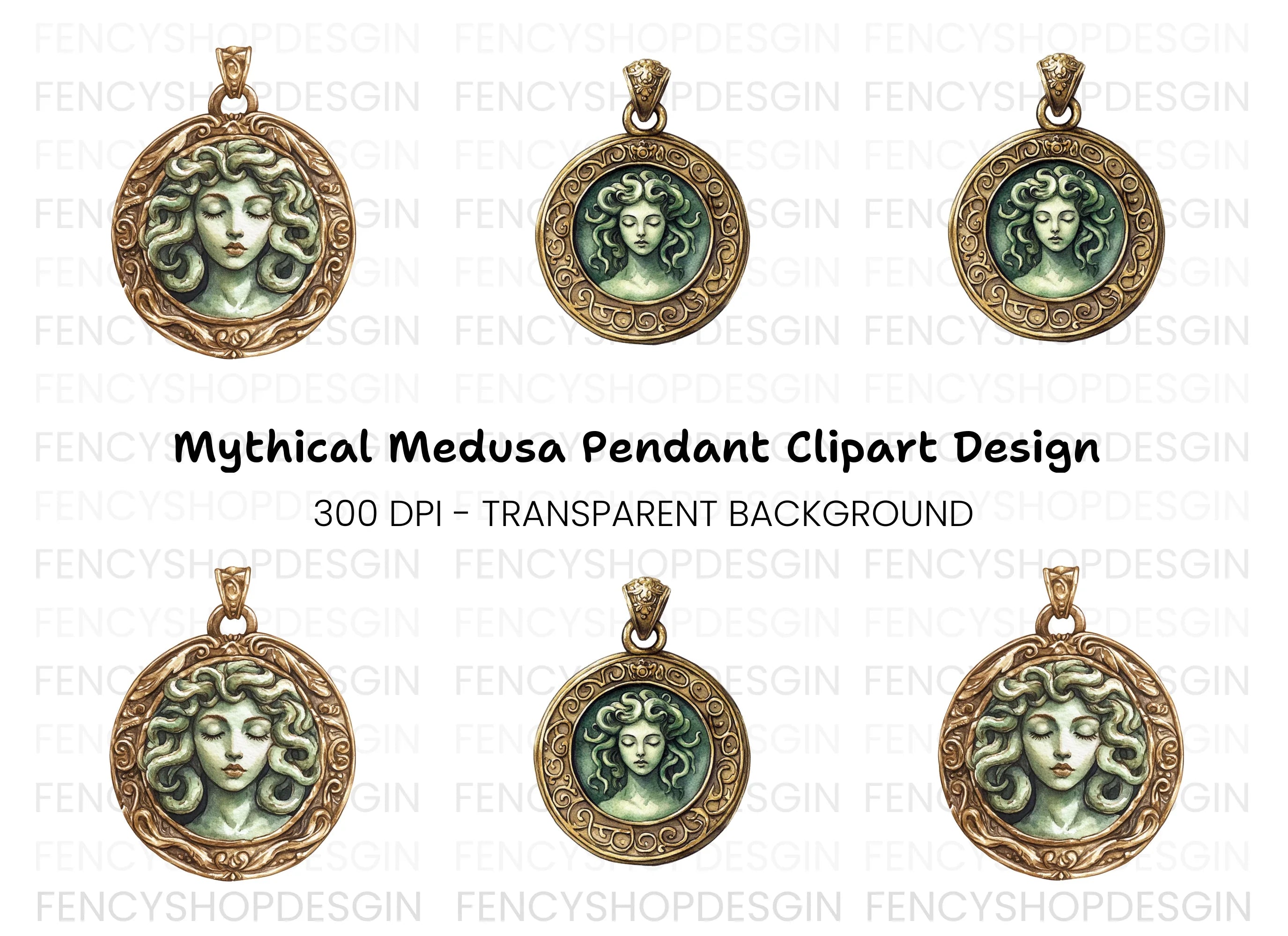 Medusa Goddess Pendant Clipart Bundle