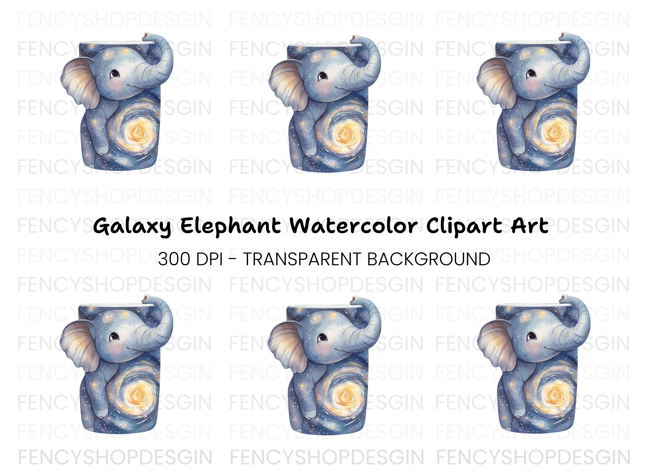 Galaxy Elephant Swirl Clipart Bundle
