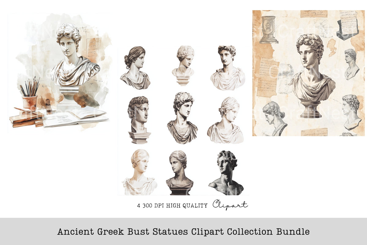 Ancient Greek Bust Statues Clipart Bundle