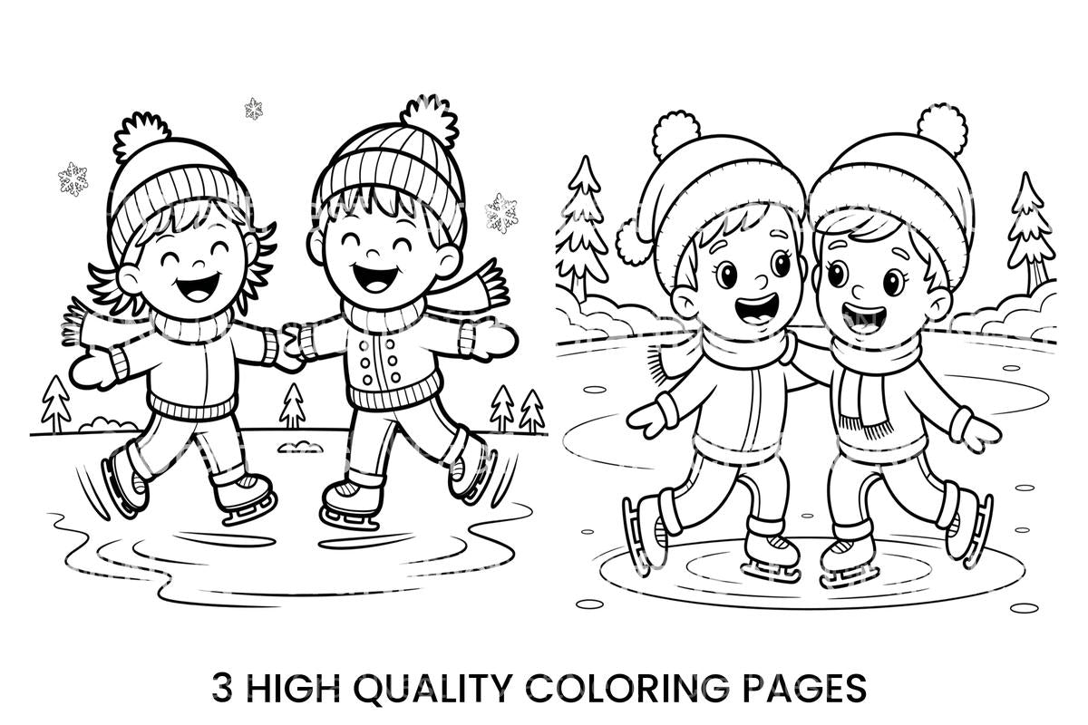Friends Ice Skating Together Coloring Books