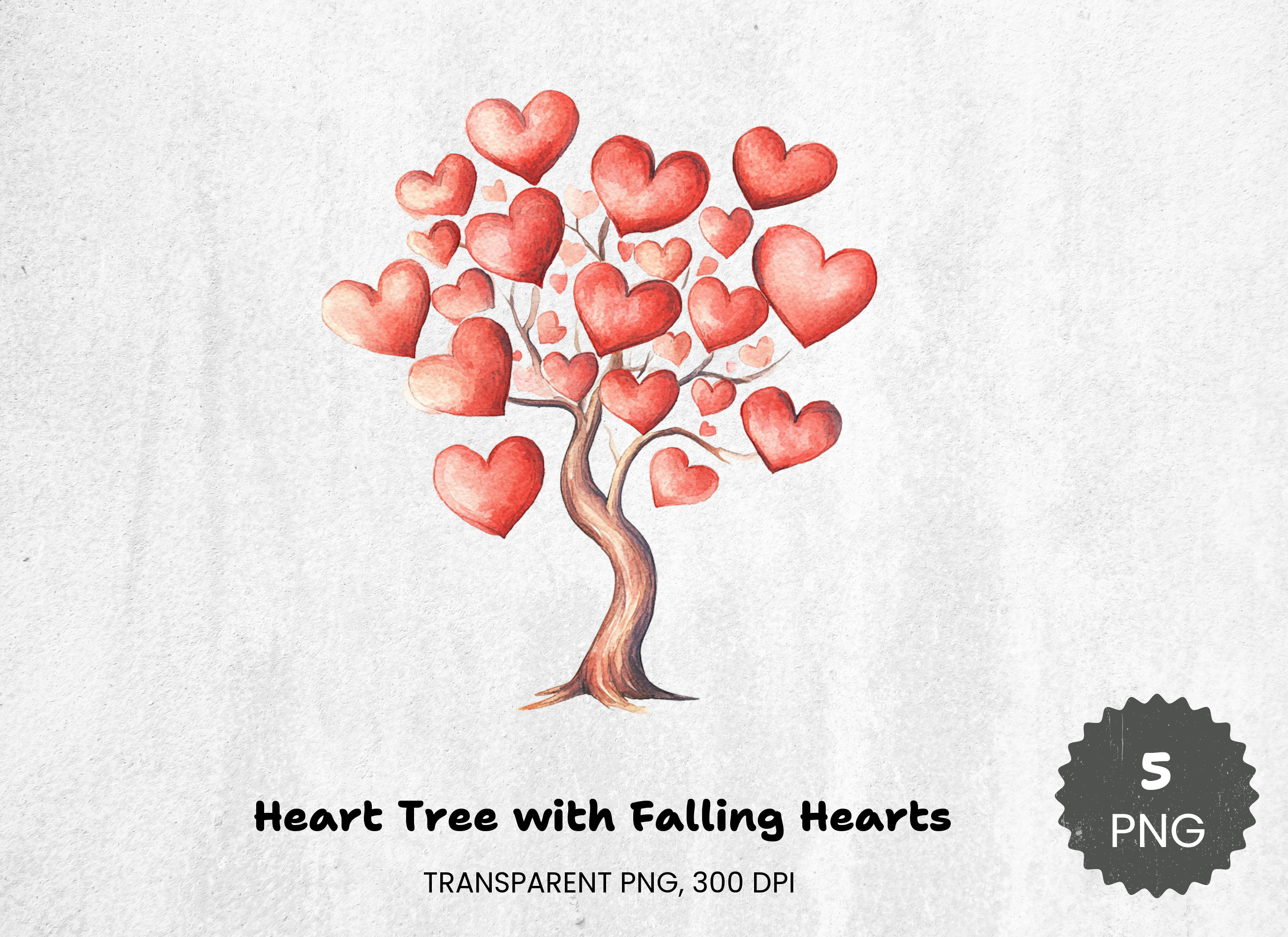 Heart Tree Clipart Bundle with Falling Leaves