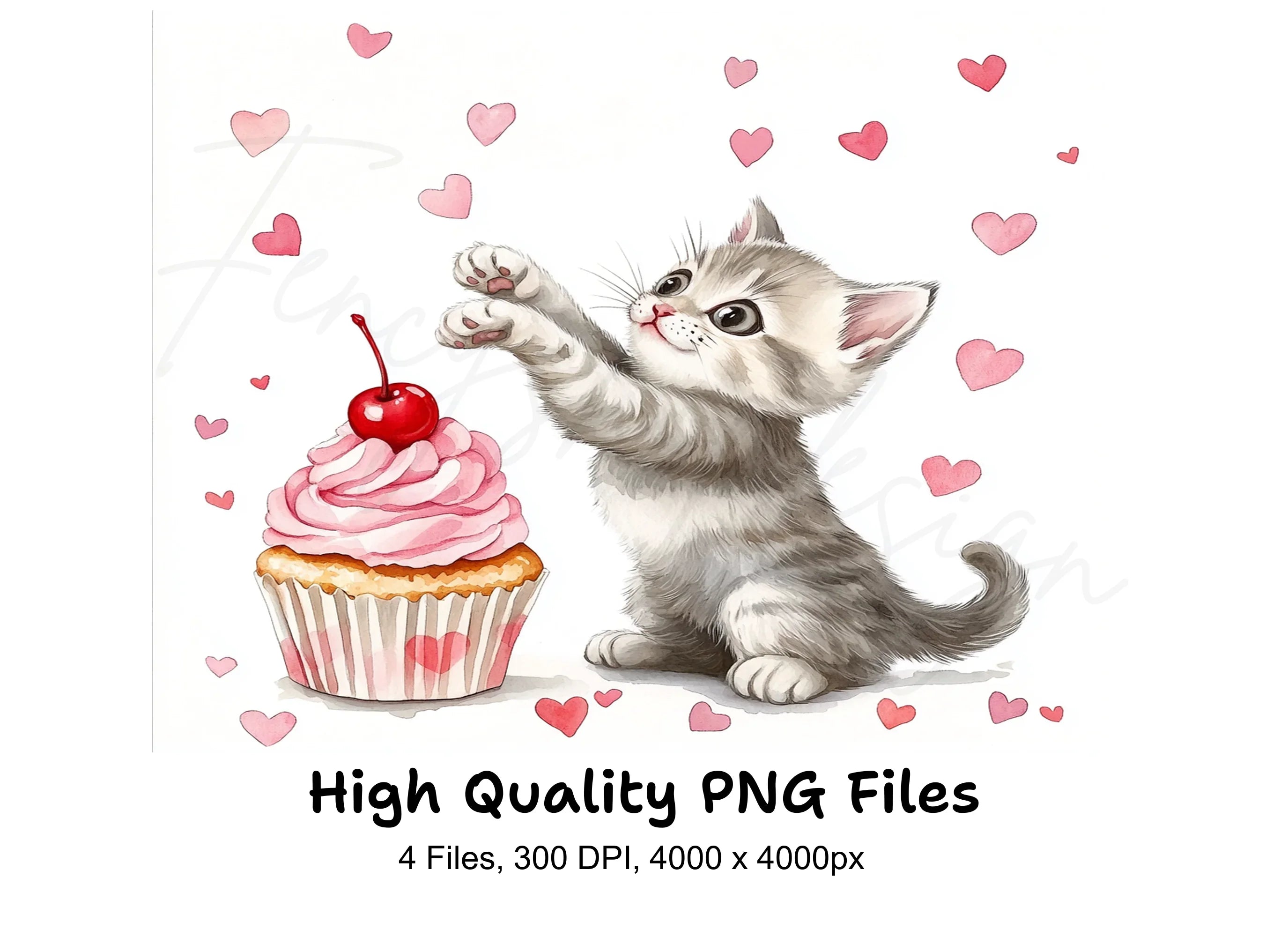 Cute Kittens with Valentine Cupcakes Clipart Bundle