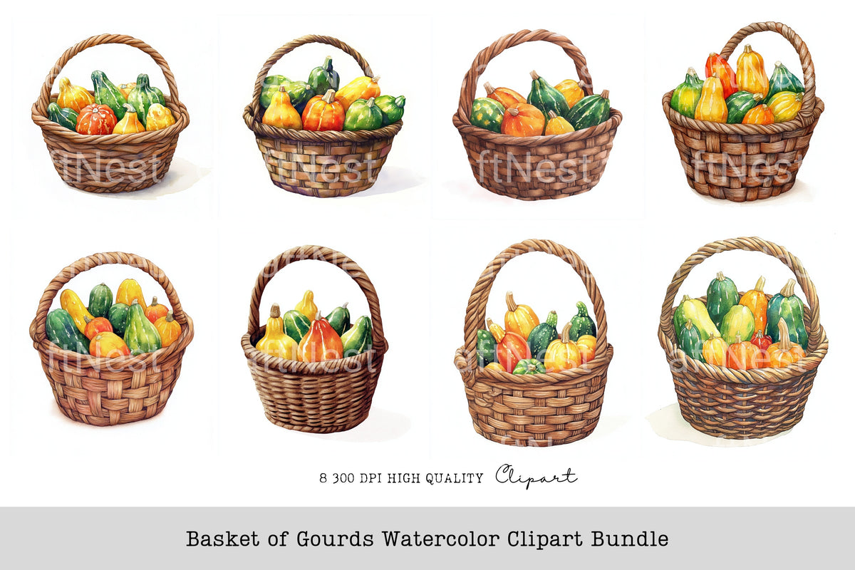 Basket Of Gourds Clipart Bundle