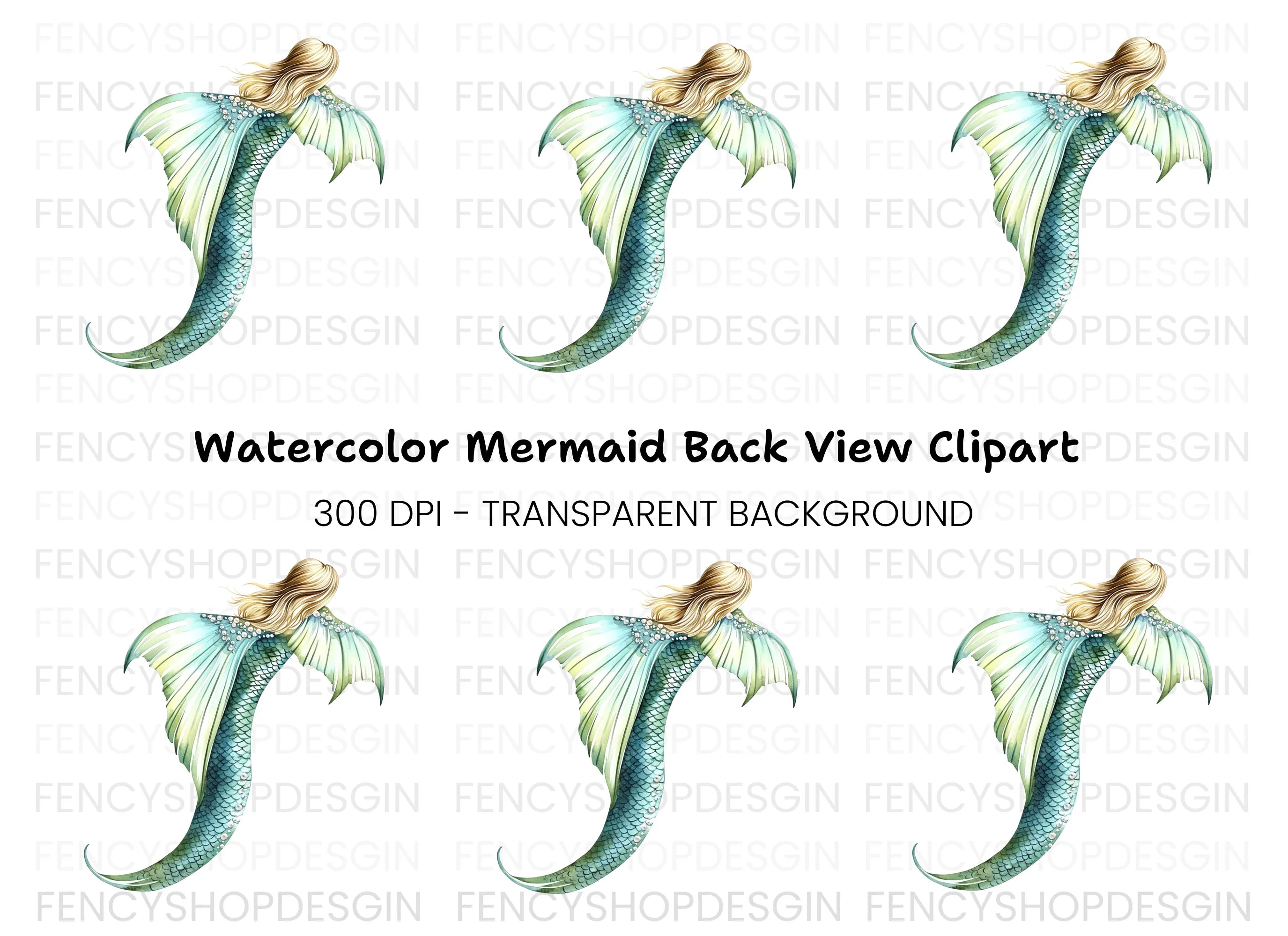 Mermaid Blonde Hair Clipart Bundle