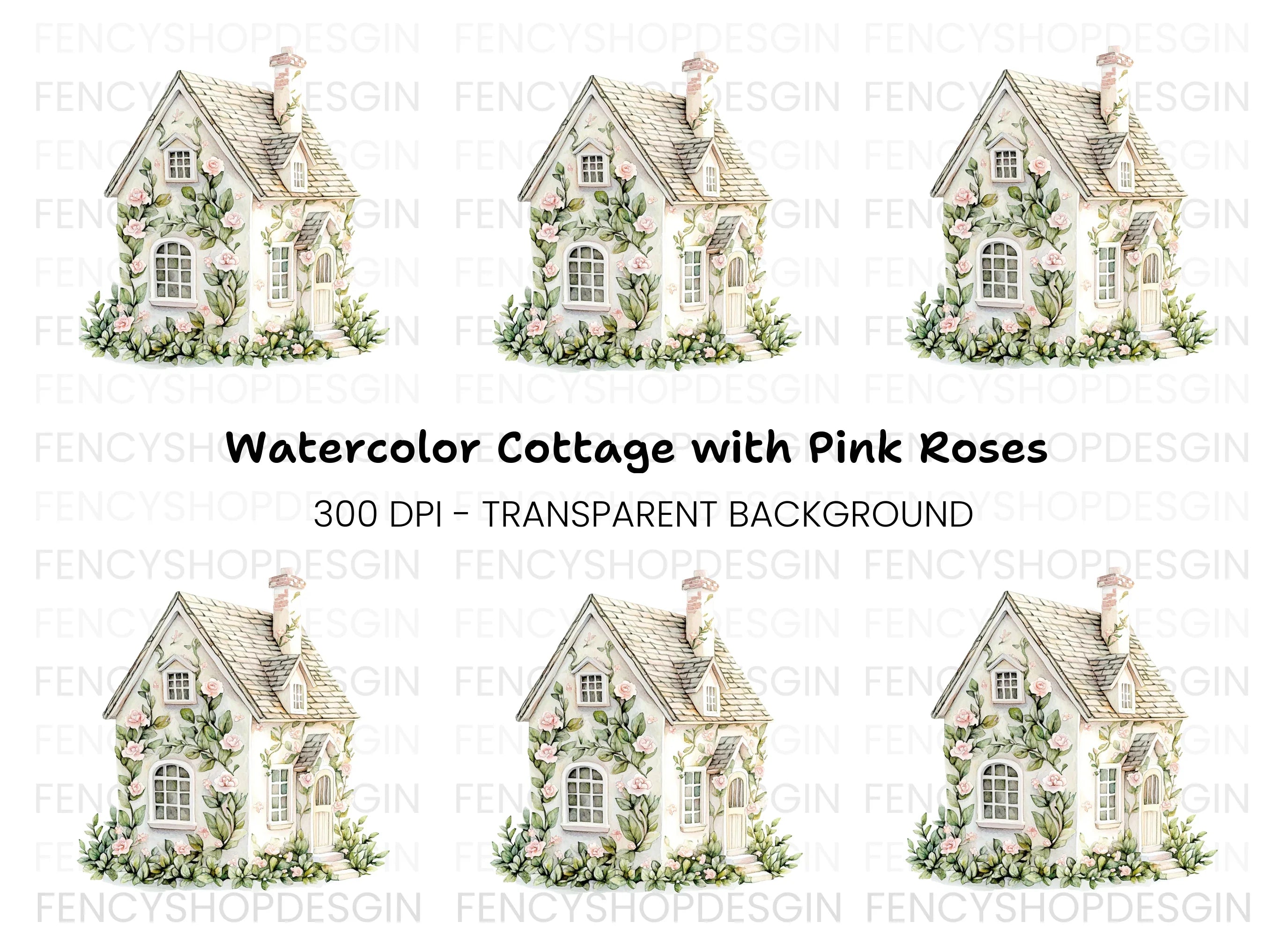 Charming Rose Covered Cottage Clipart Bundle