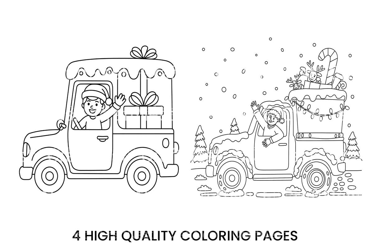 Festive Christmas Vehicles Coloring Books