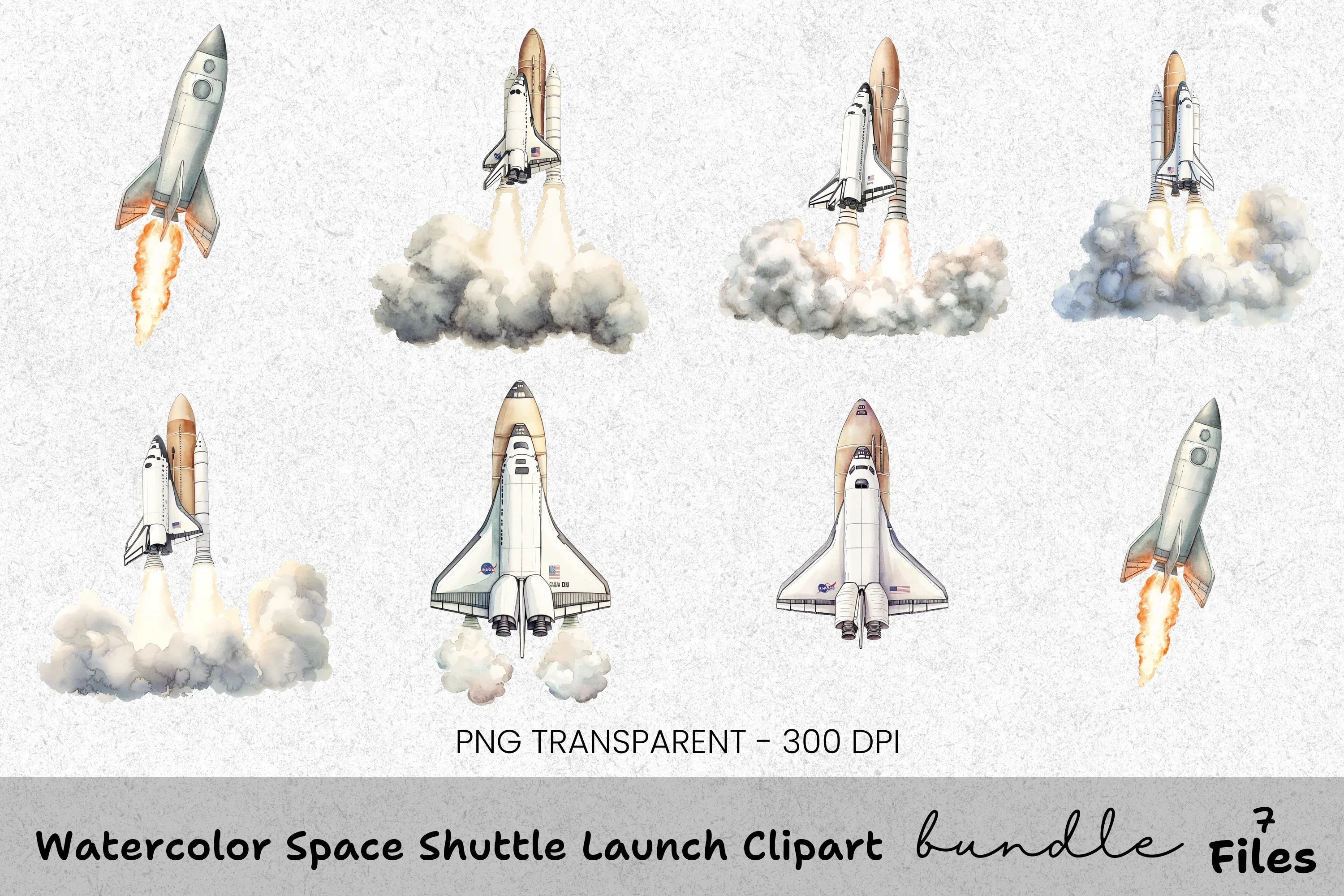 Space Shuttle Launch Clipart Bundle