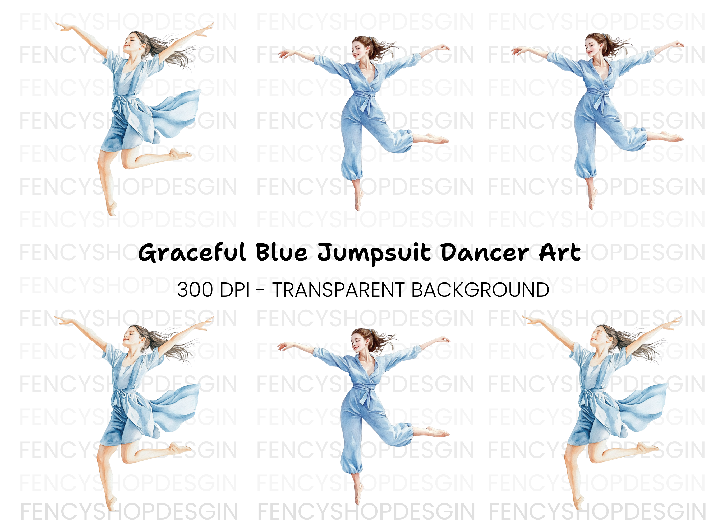 Graceful Dancer in Blue Jumpsuit Clipart Bundle