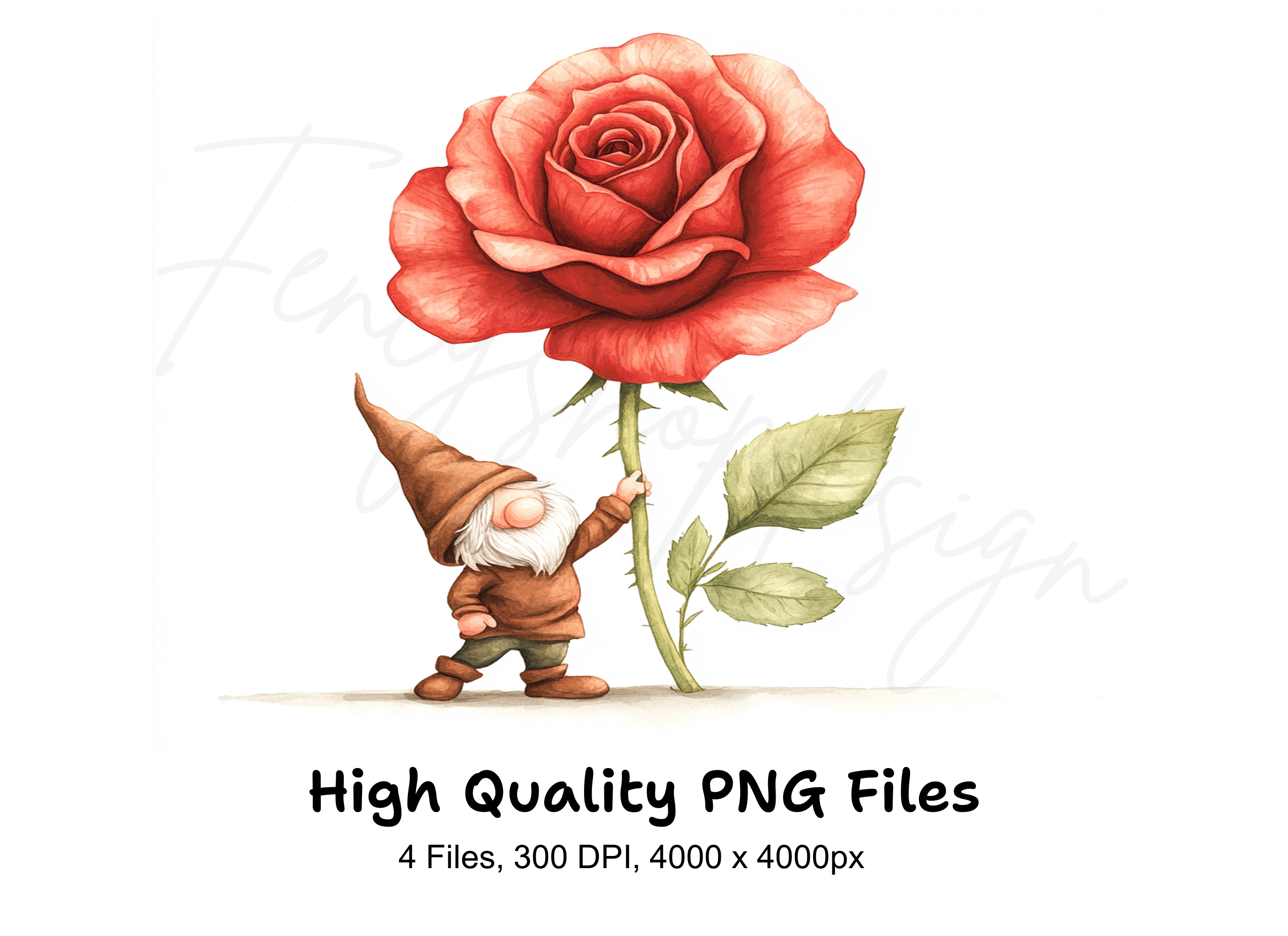 Tiny Gnomes with Giant Roses Clipart Bundle
