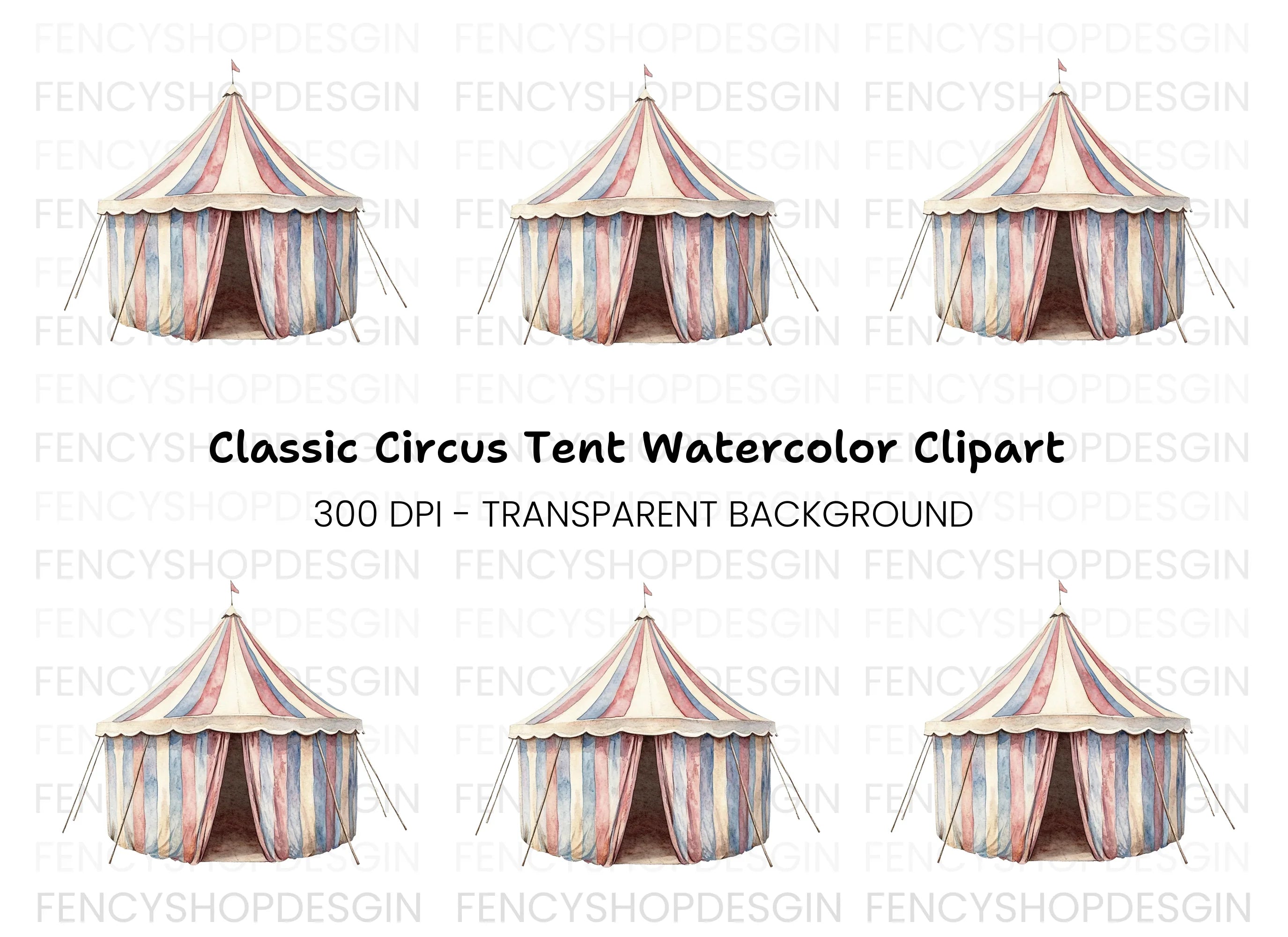 Classic Red and Blue Circus Tent Clipart Bundle