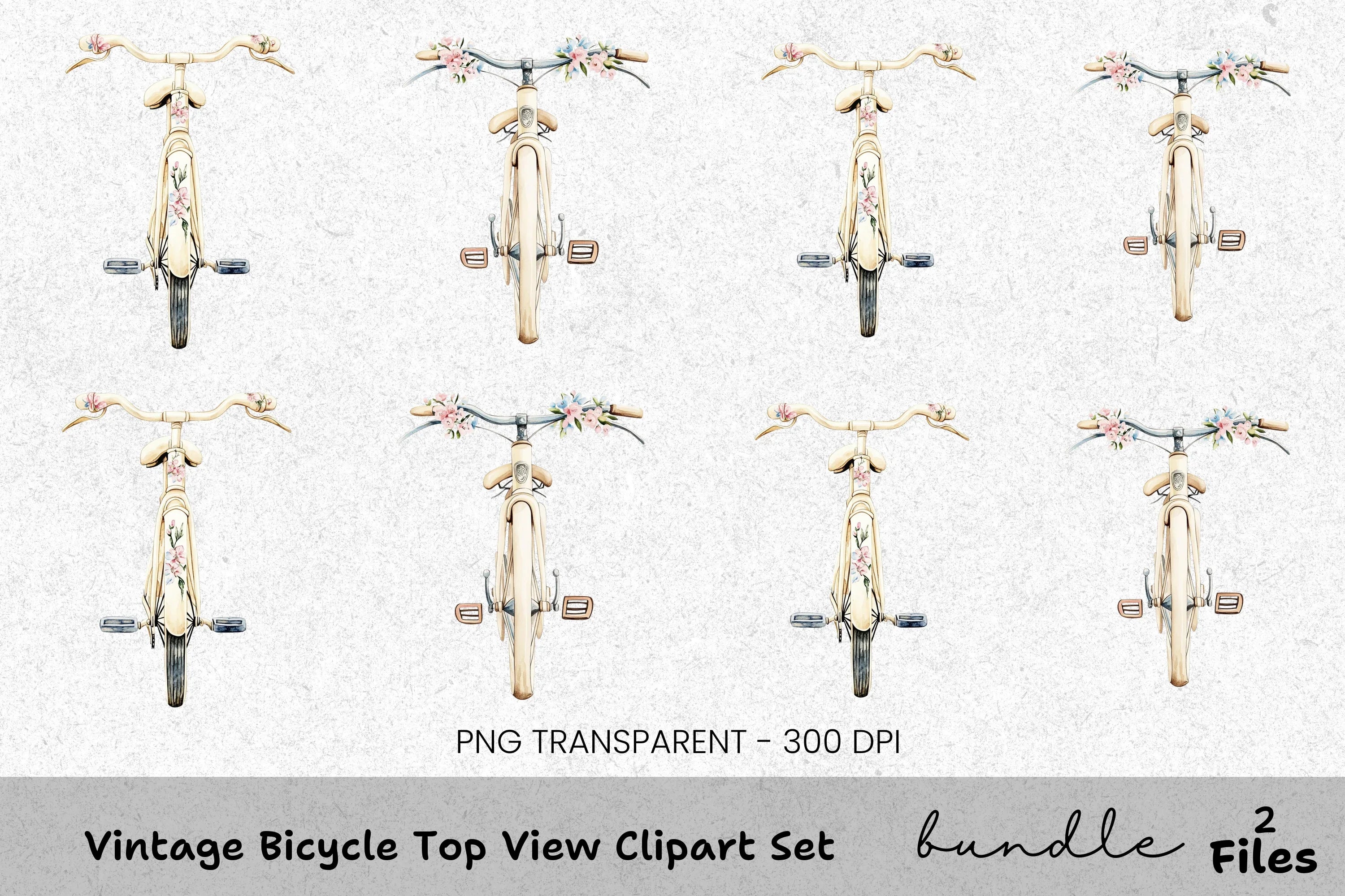 Vintage Bicycle Top View Clipart Bundle