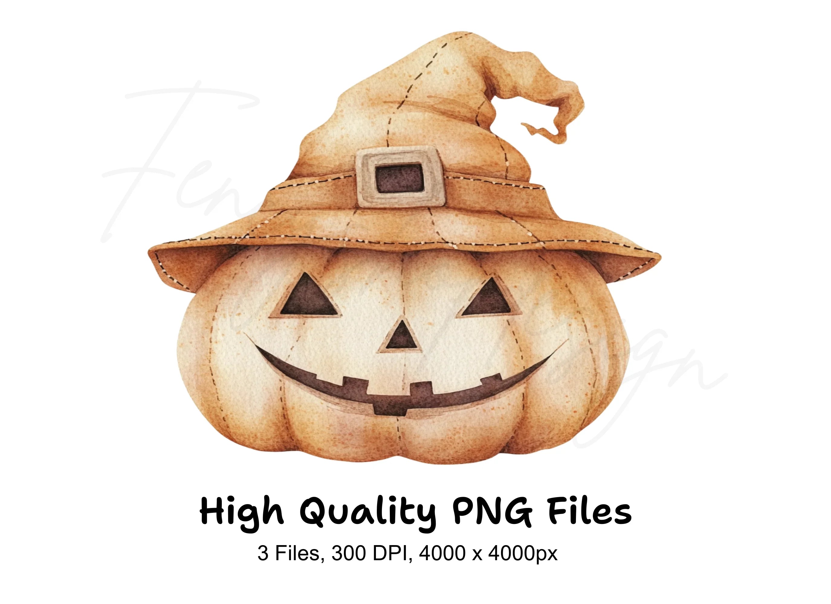 Spooky Jack-O'-Lanterns with Witch Hats Clipart Bundle