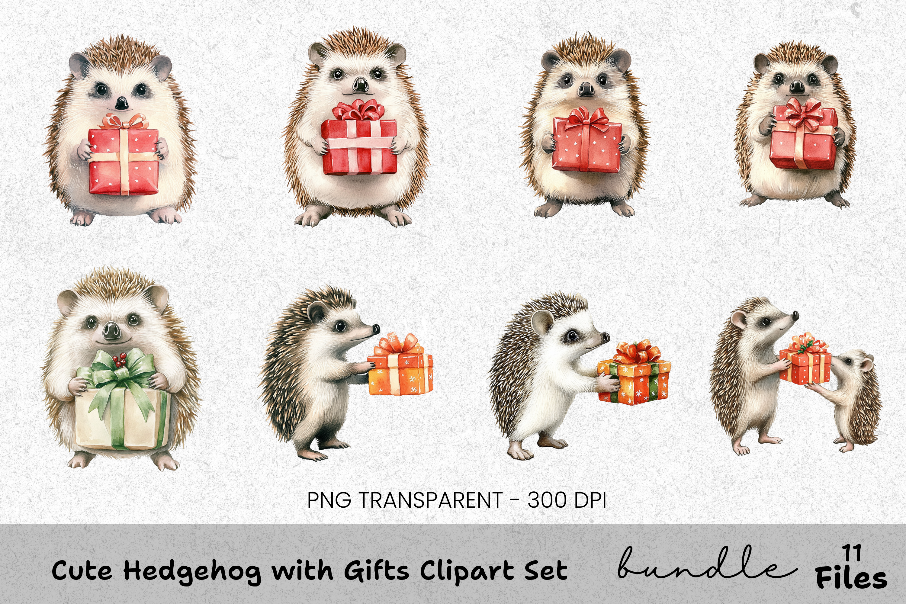 Cute Hedgehog with Gifts Clipart Bundle