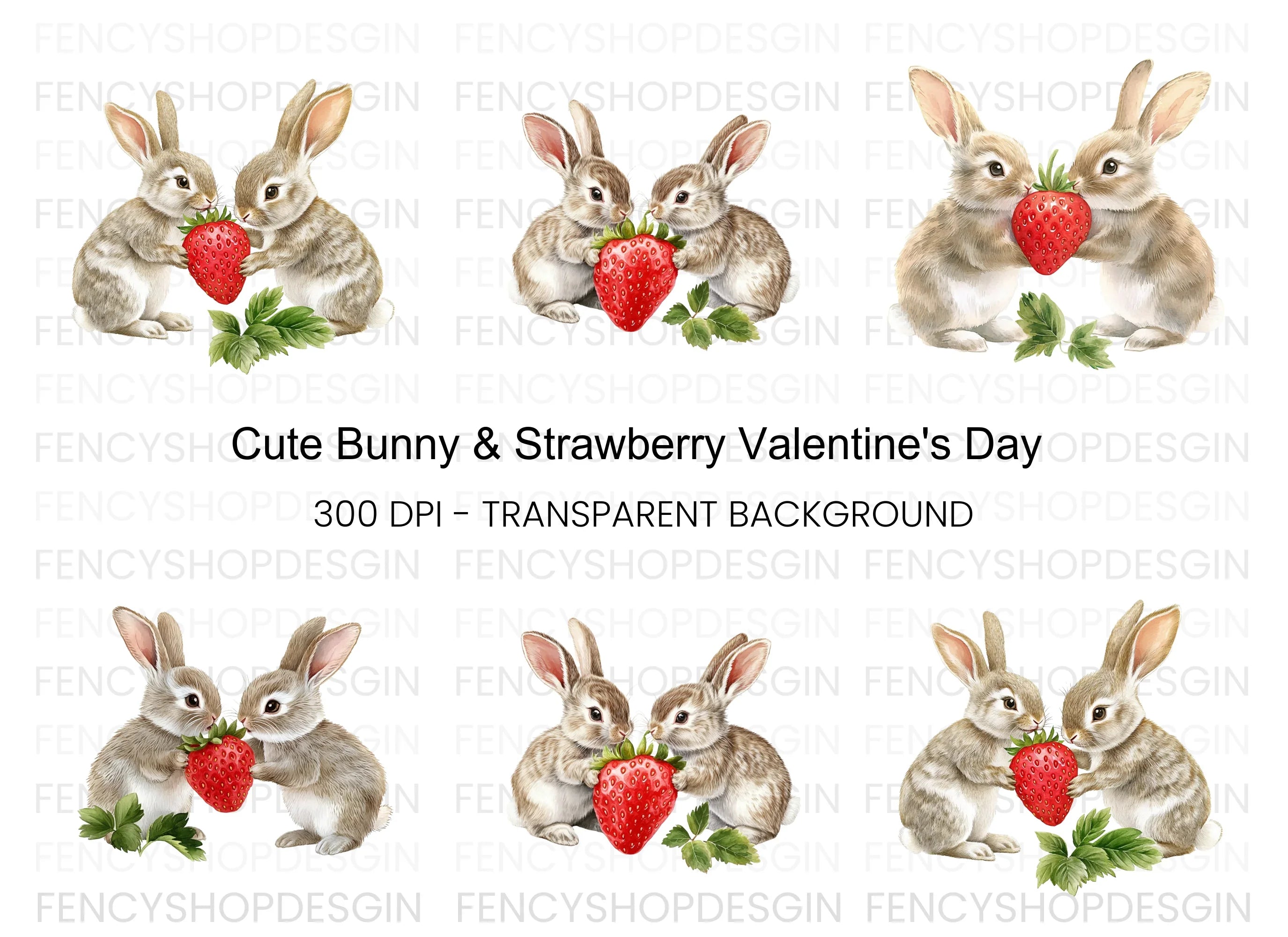 Cute Bunny Strawberry Clipart Bundle