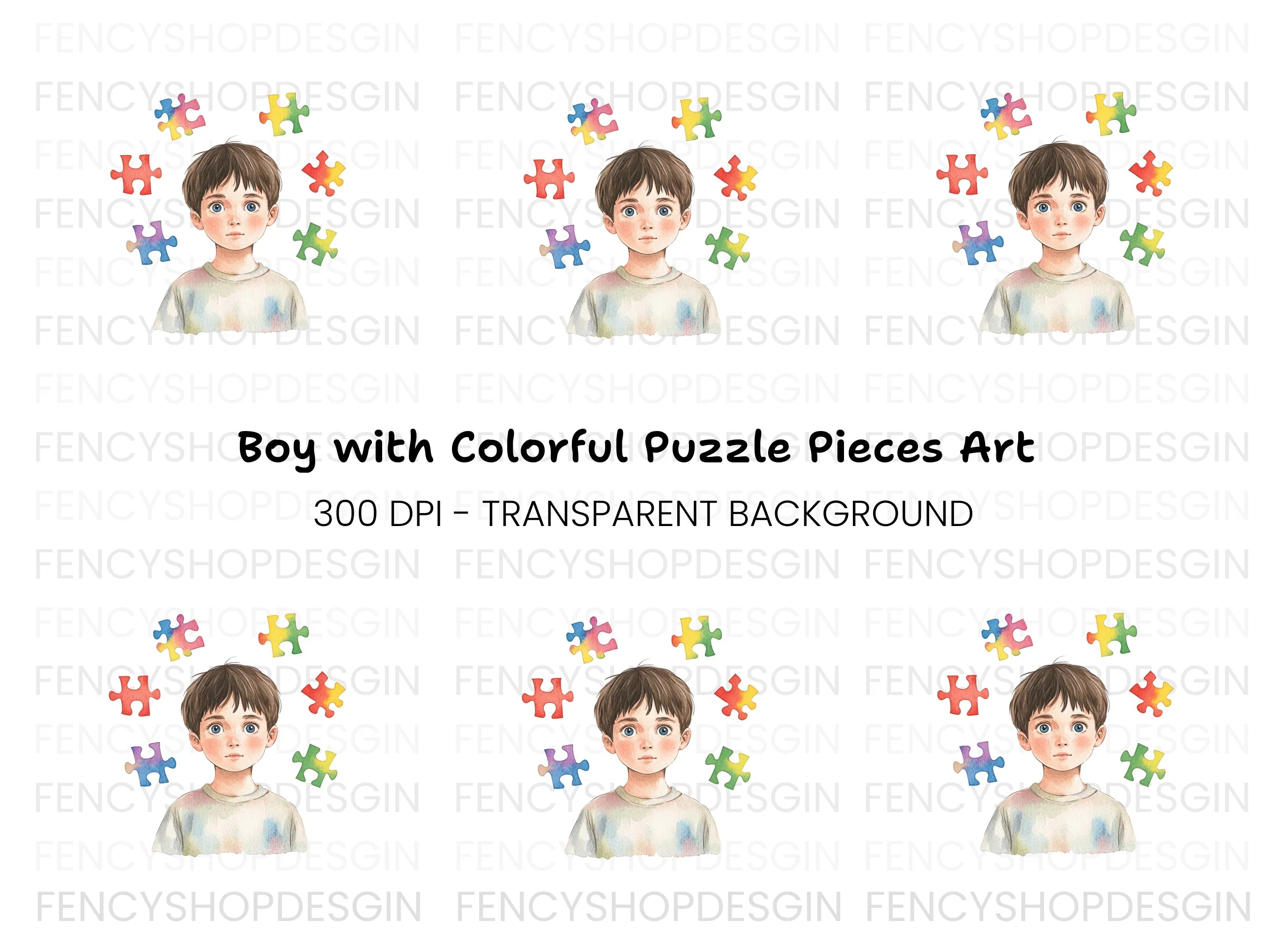 Boy with Puzzle Pieces Clipart Bundle