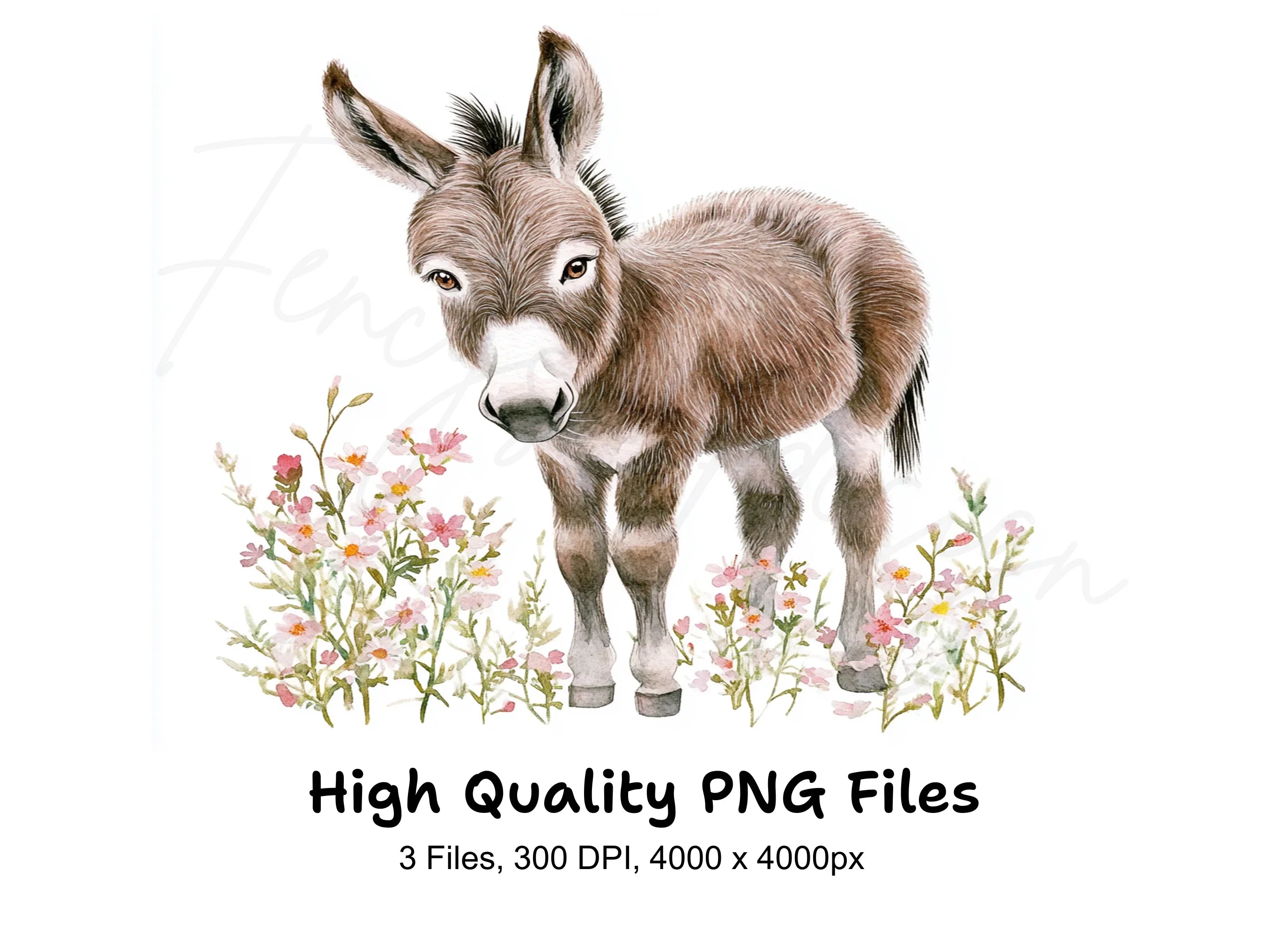 Sweet Baby Donkeys in Wildflower Fields Clipart Bundle