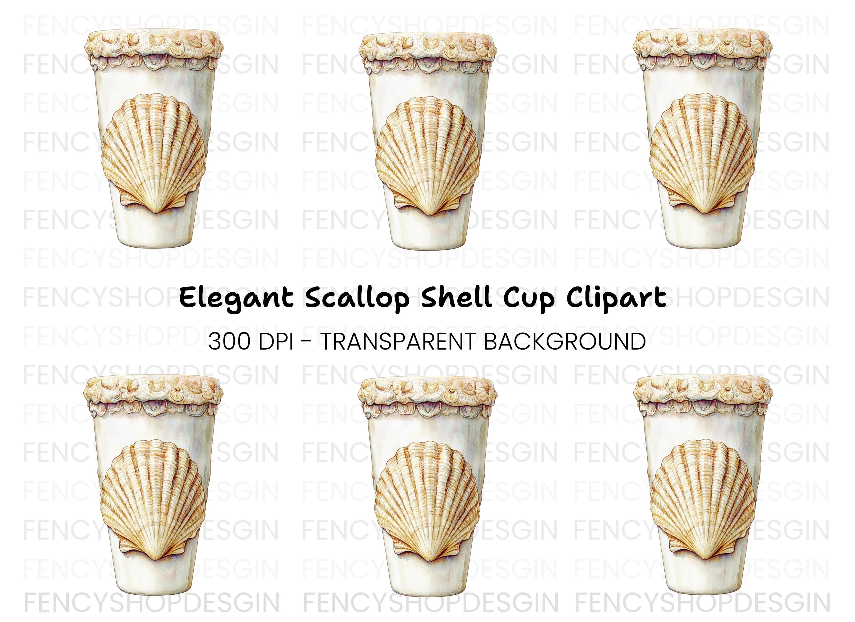 Elegant Seashell Tumbler Clipart Bundle