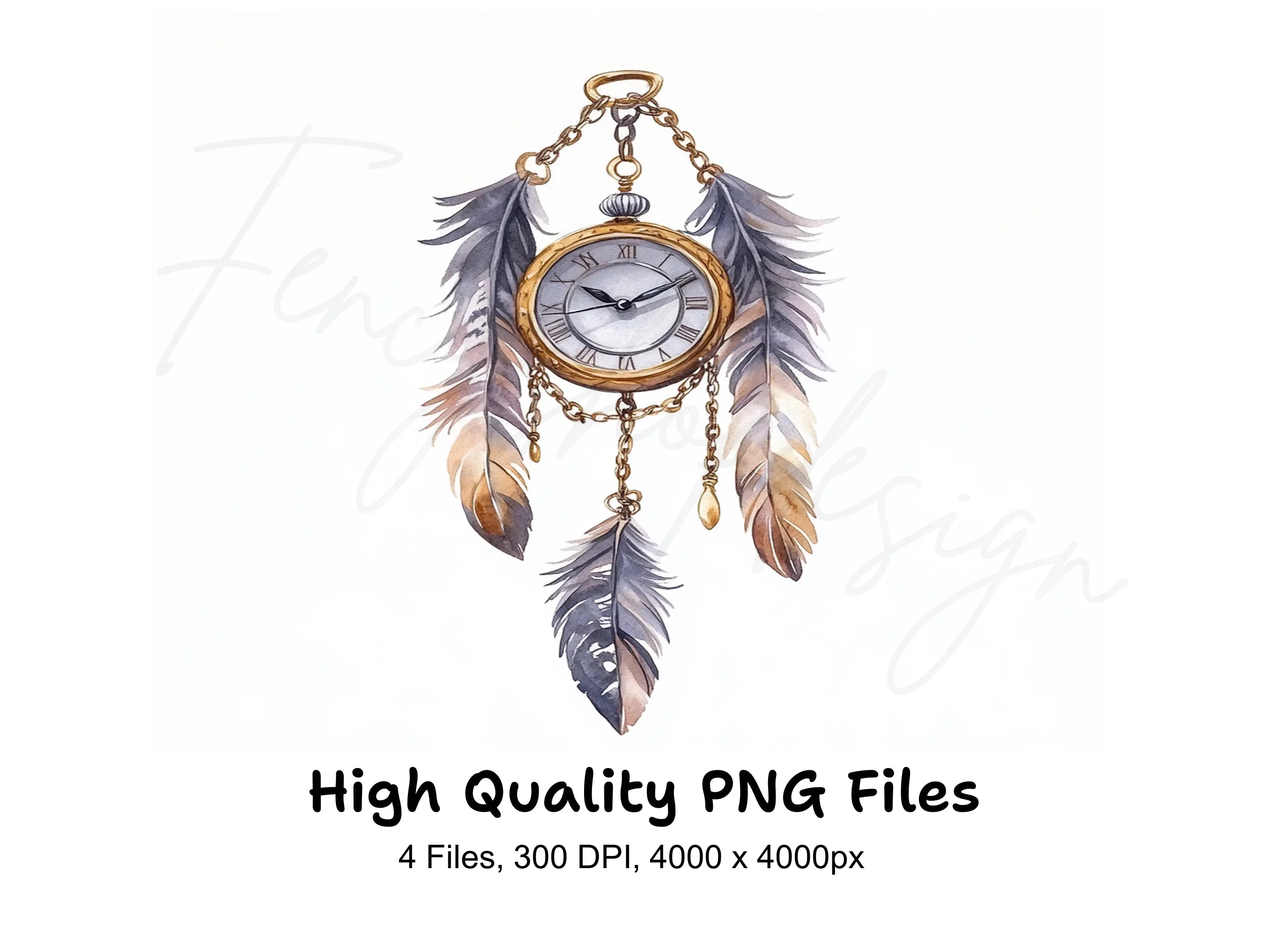 Steampunk Dream Catcher Clock Necklace Clipart Bundle