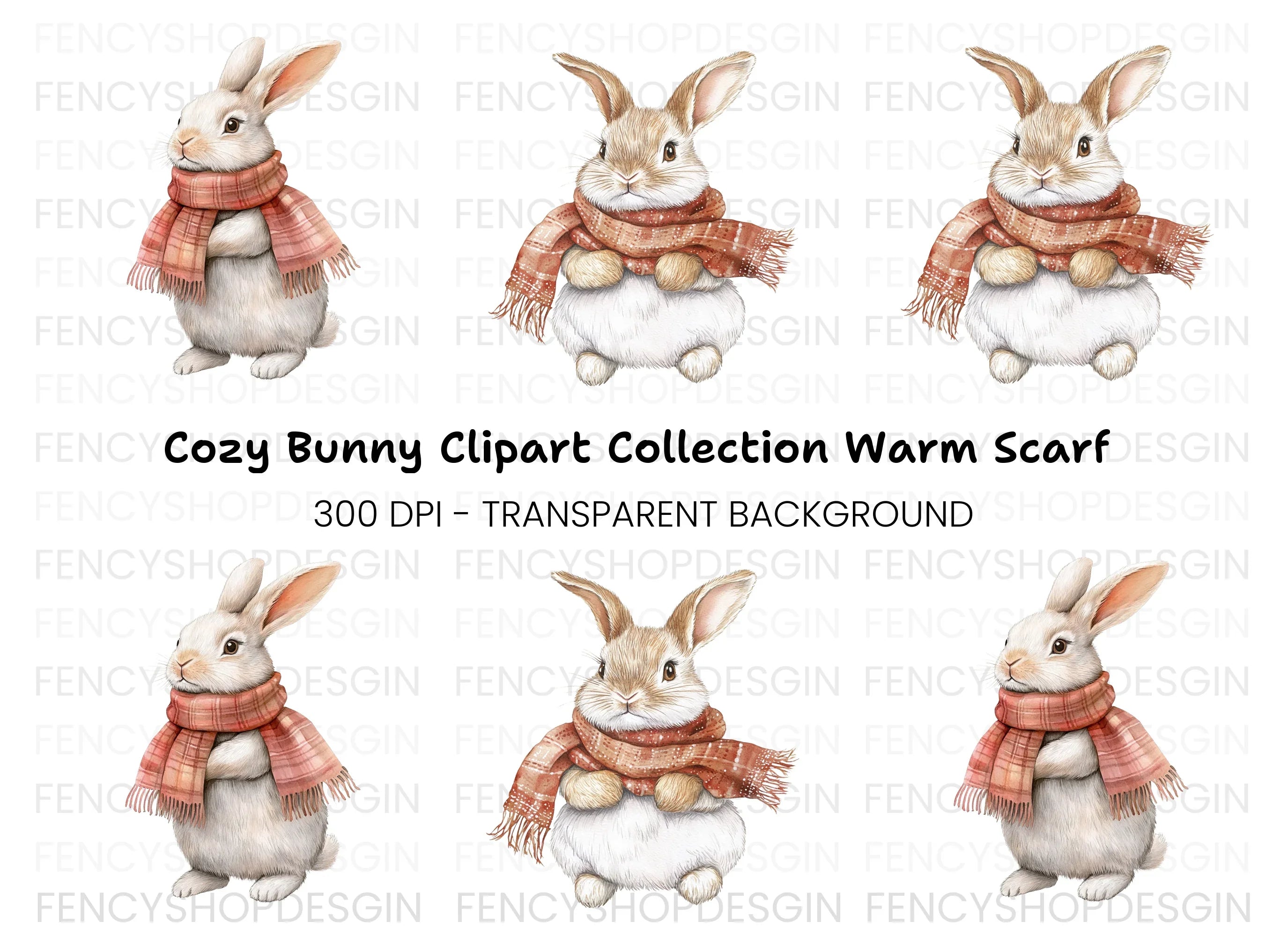 Warm Bunnies in Scarves Clipart Bundle