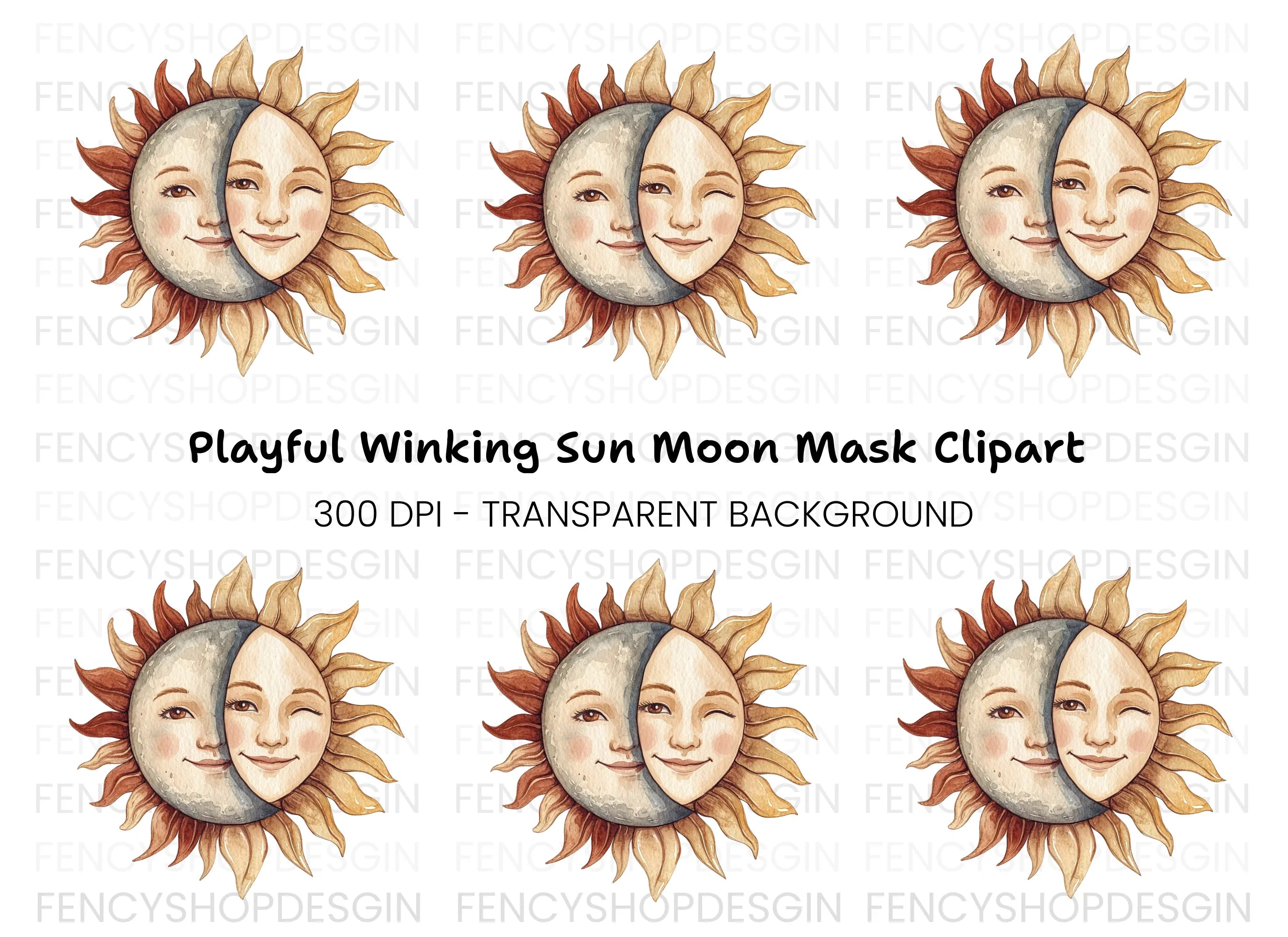 Sun and Moon Faces Clipart Bundle